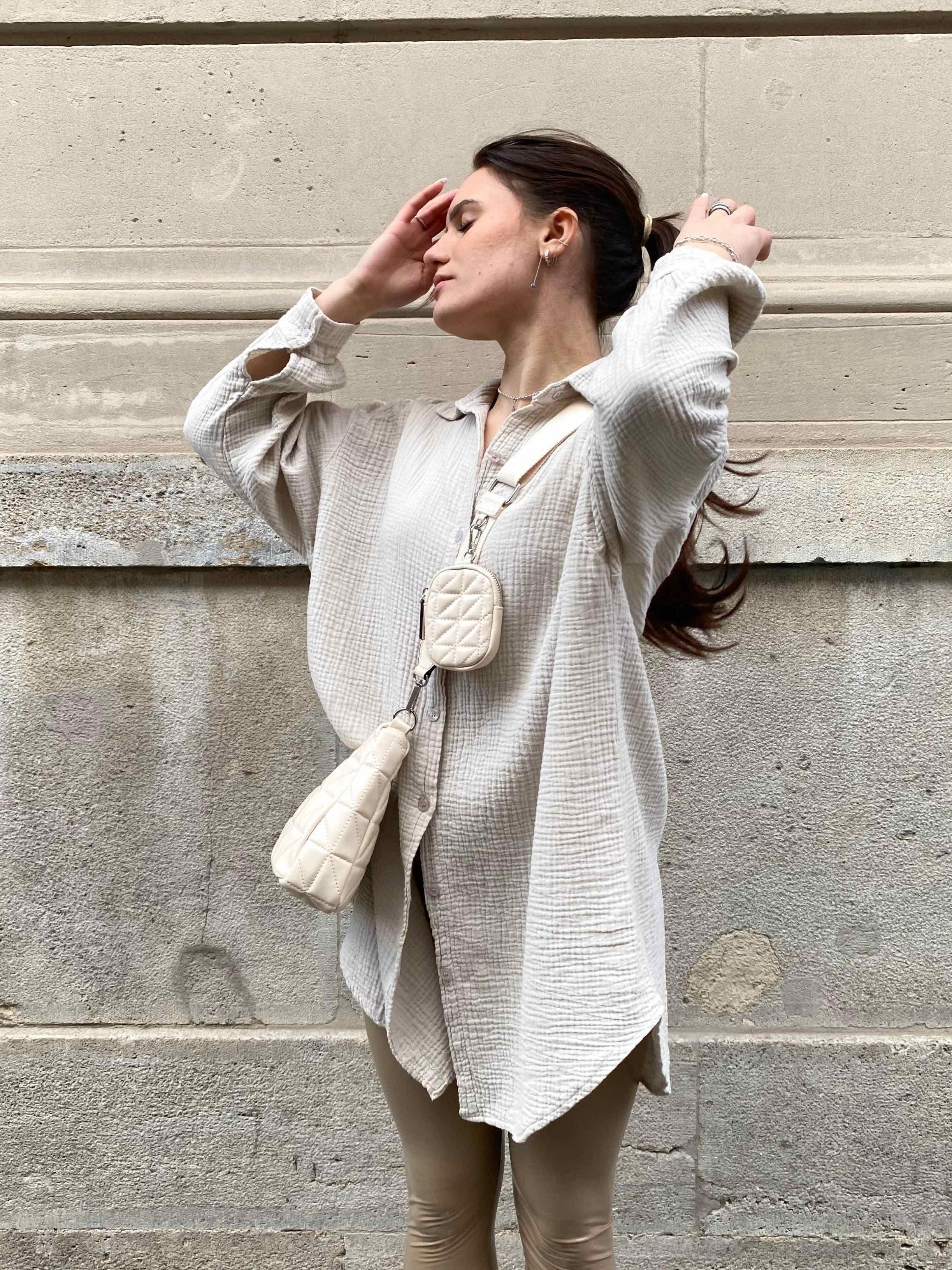Musselin Oversized Hemd-Beige