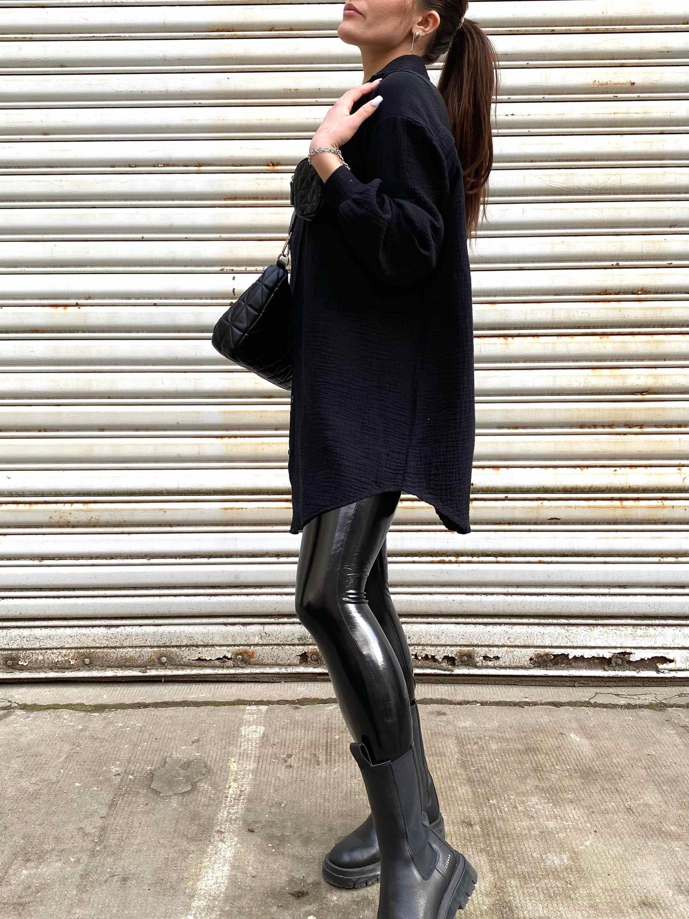 Musselin Oversized Hemd - Black