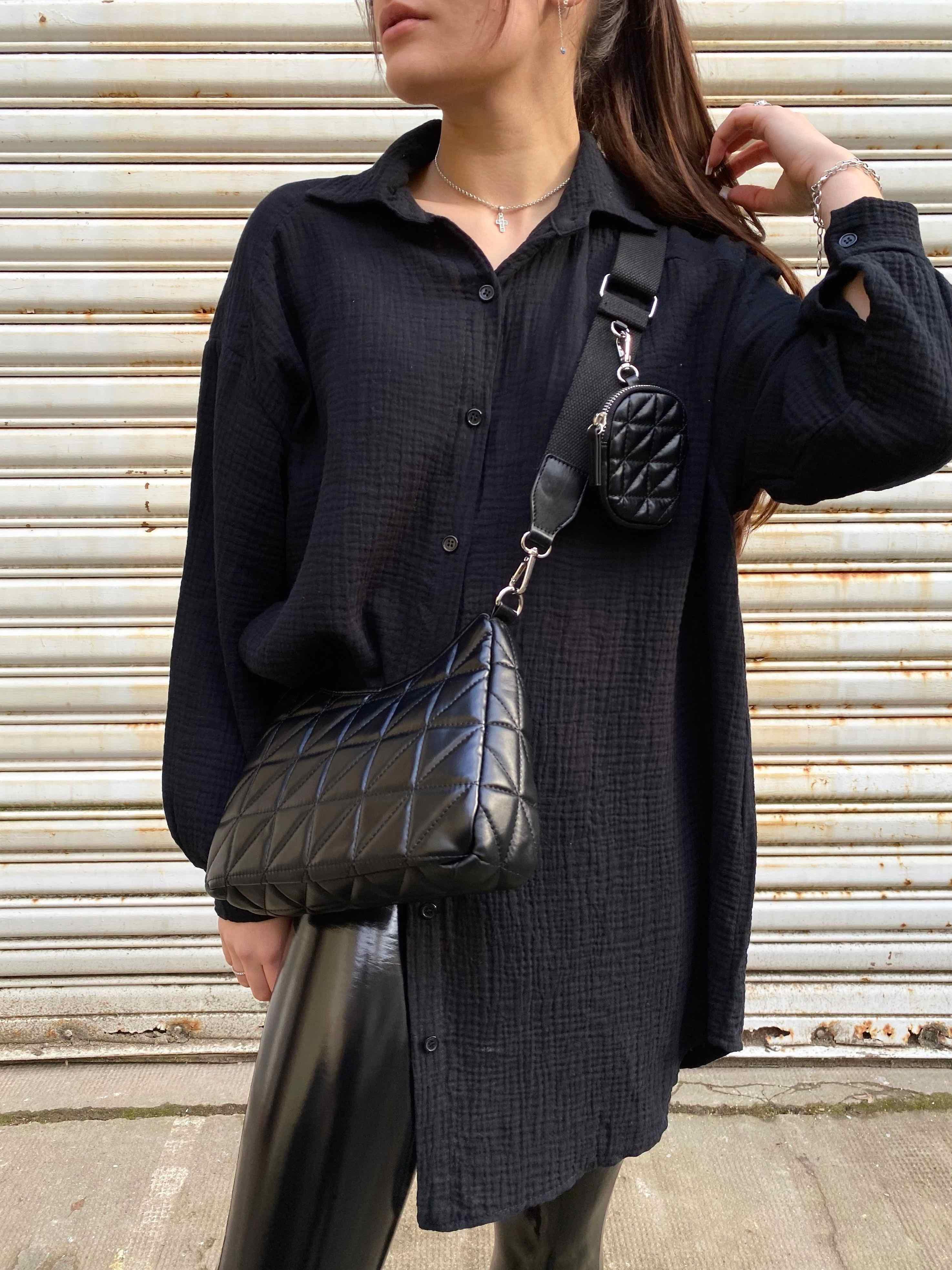 Musselin Oversized Hemd - Black