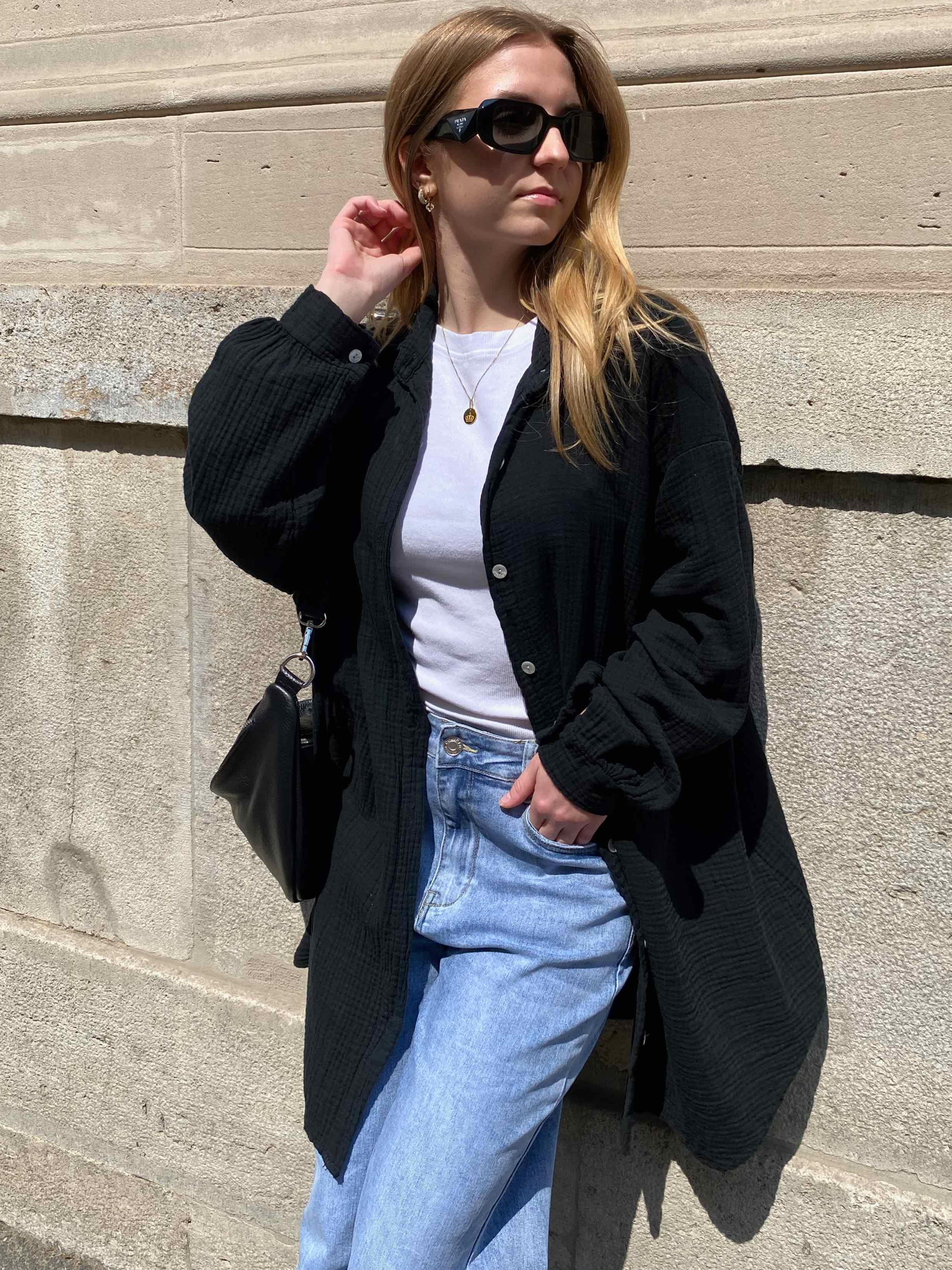 Musselin Oversized Hemd - Black
