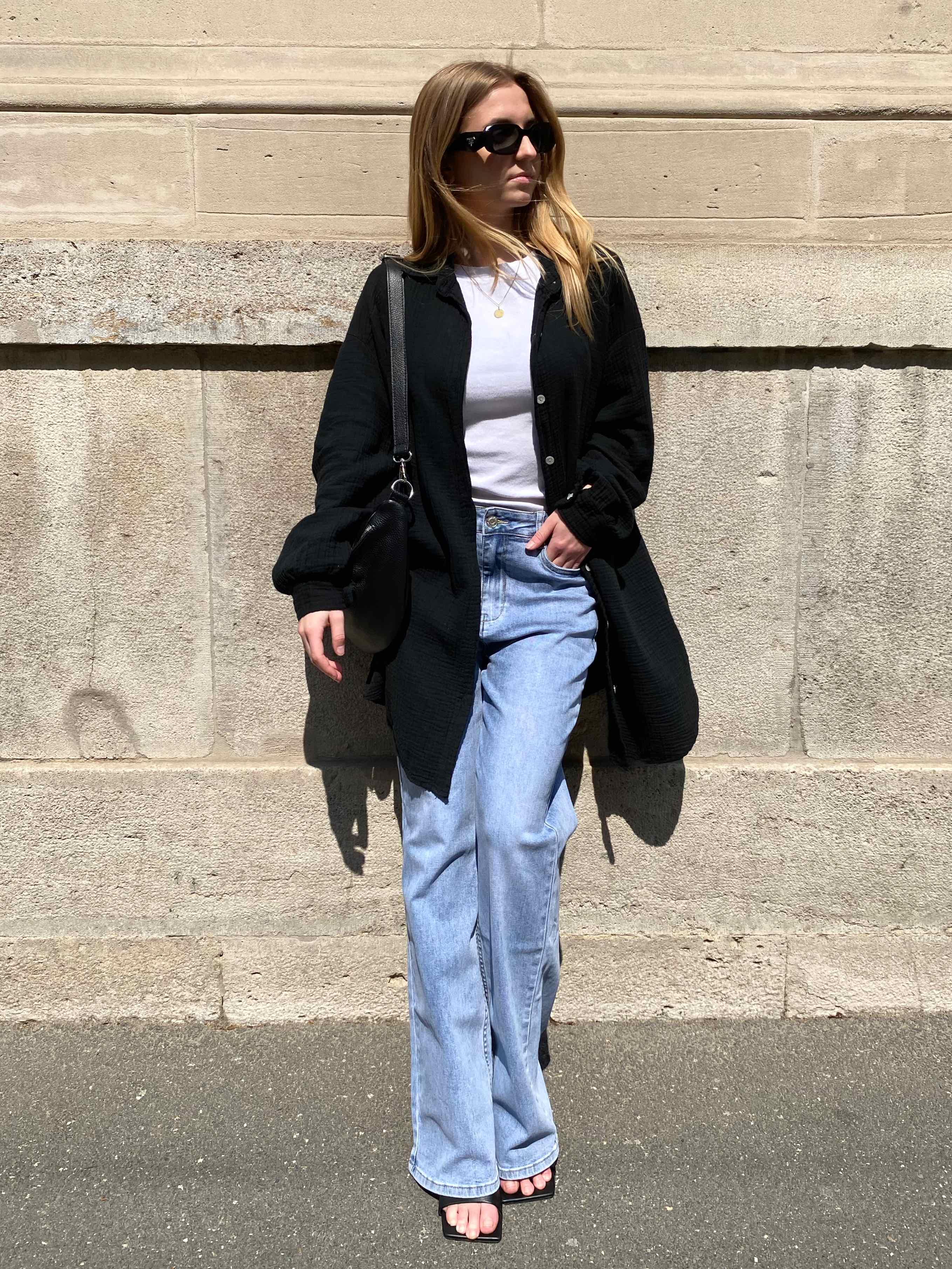 Musselin Oversized Hemd - Black