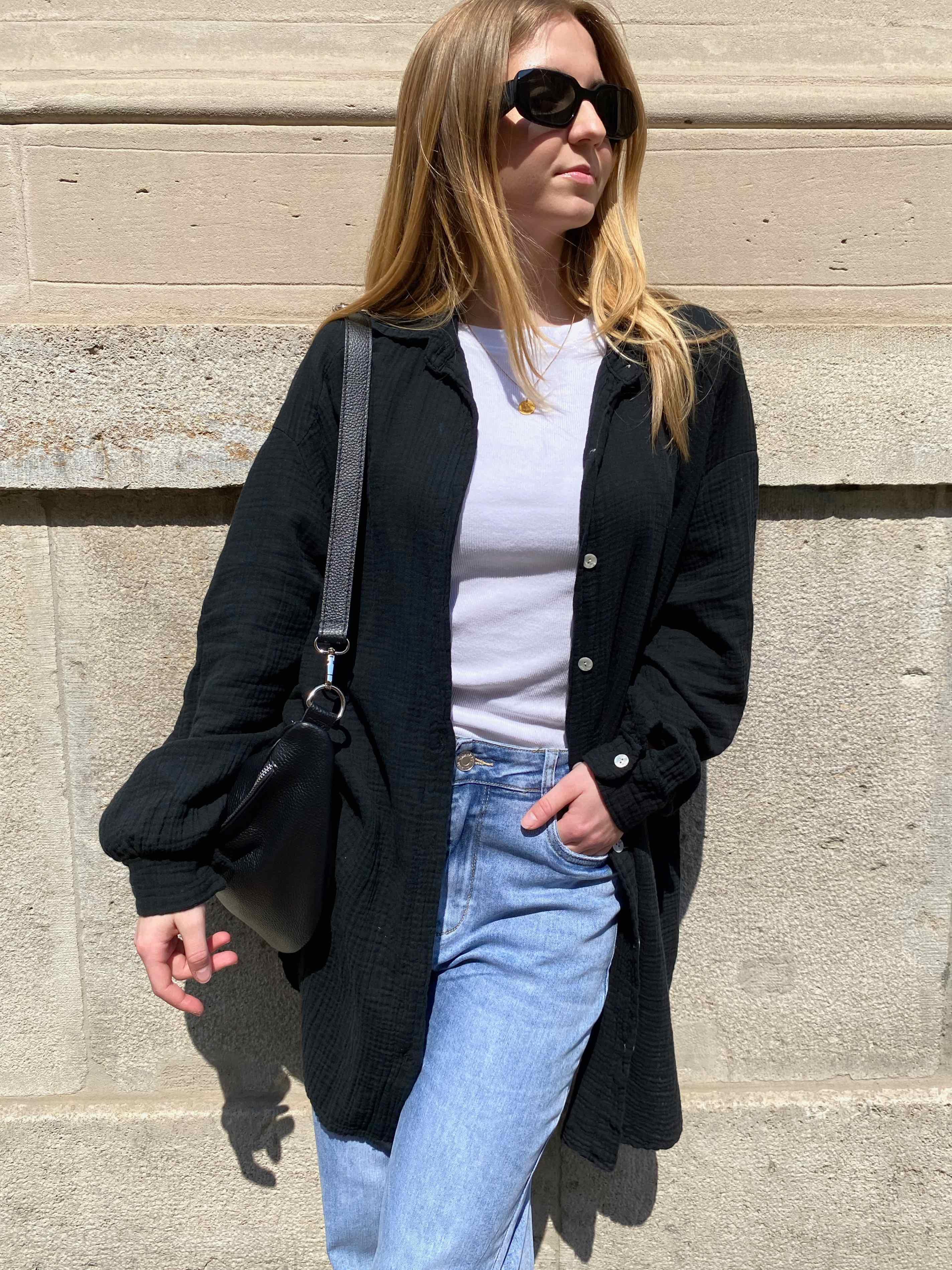 Musselin Oversized Hemd - Black