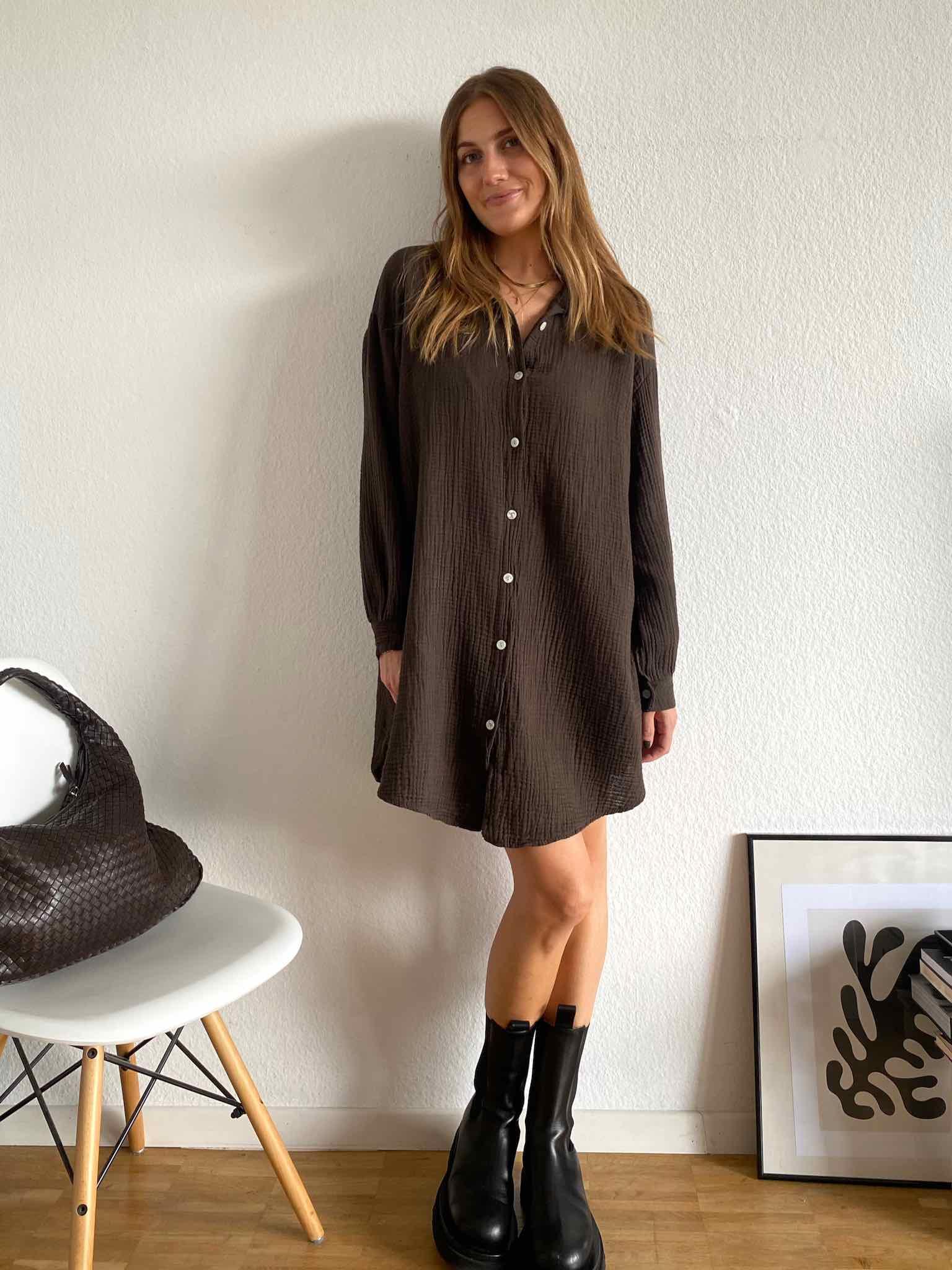 Musselin Oversized Hemd - Chocolate