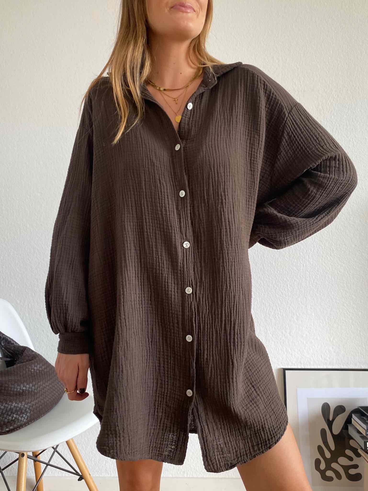 Musselin Oversized Hemd - Chocolate