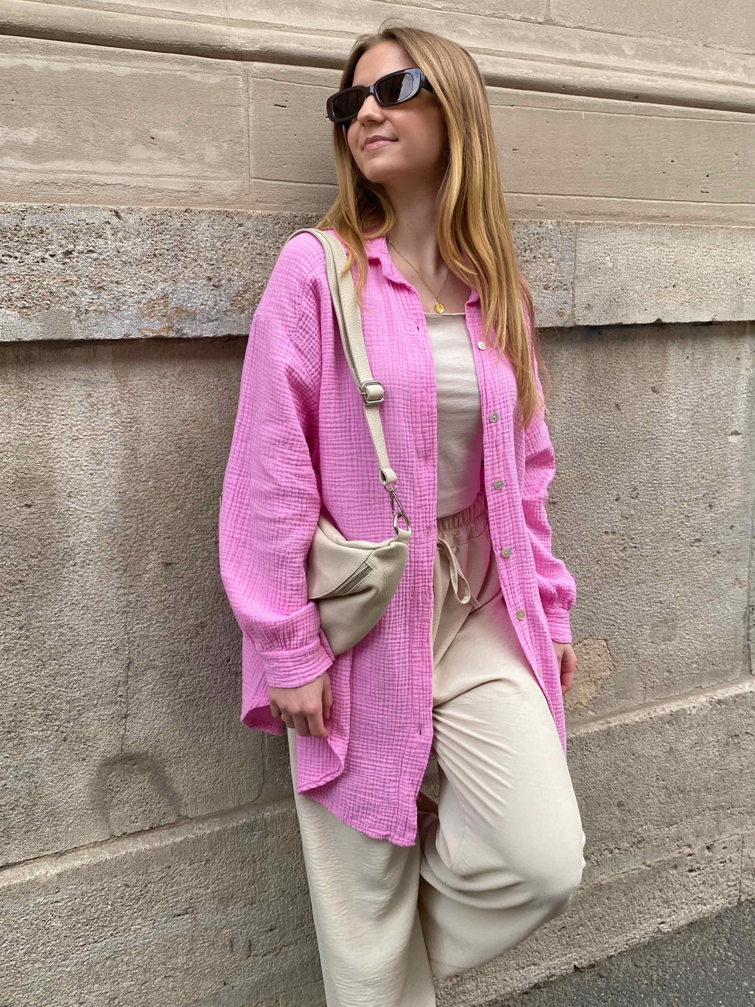 Musselin Oversized Hemd - Light Pink