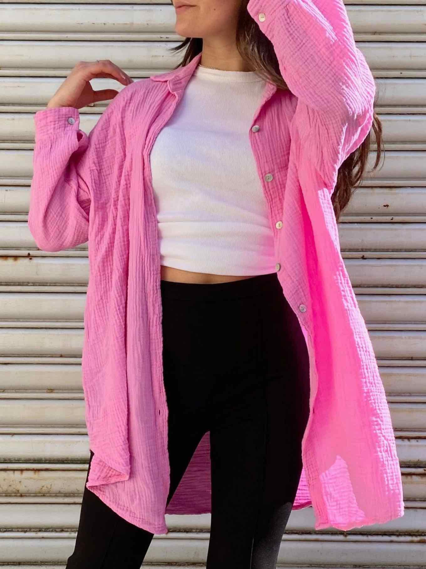 Musselin Oversized Hemd - Light Pink