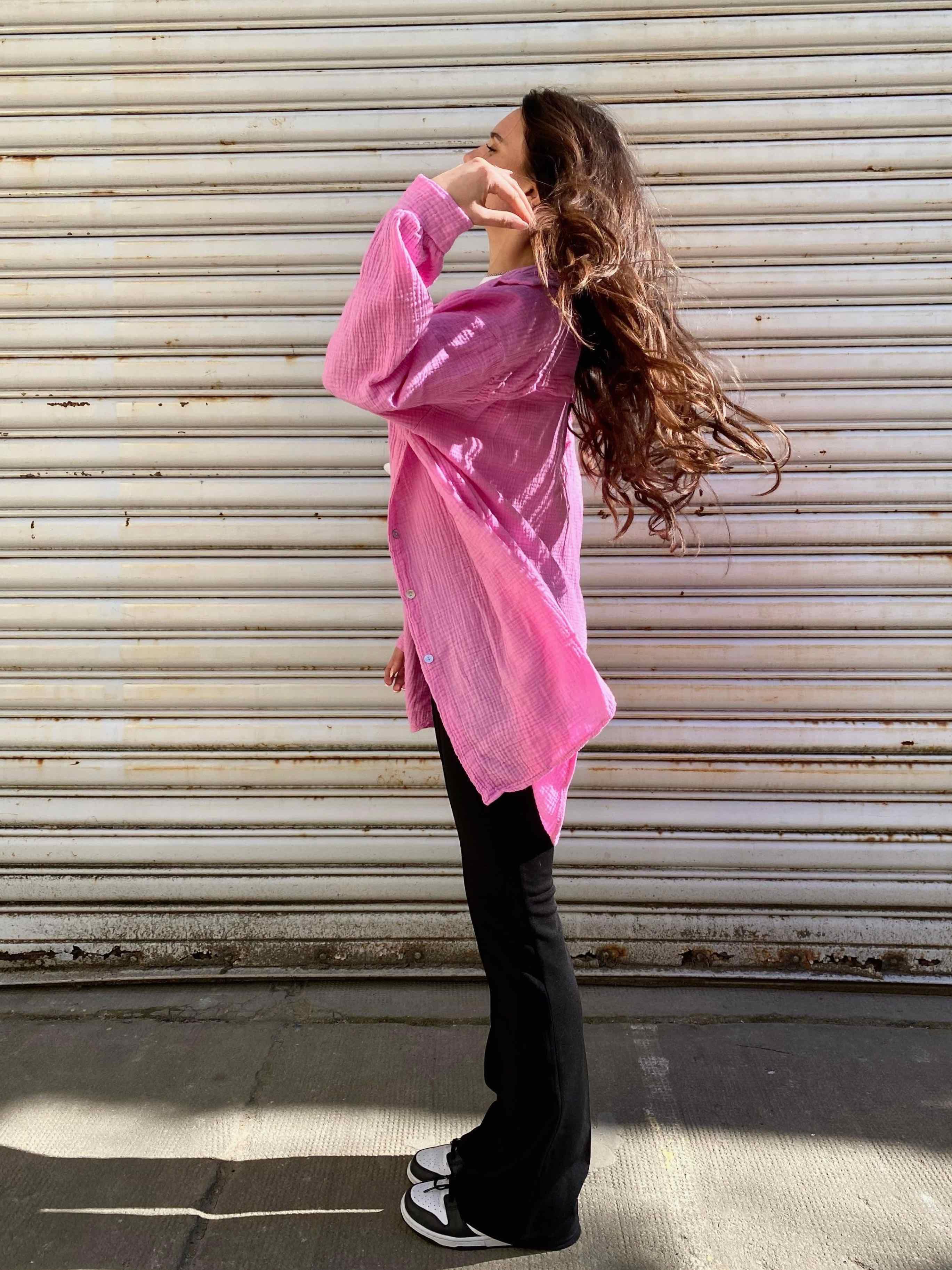Musselin Oversized Hemd - Light Pink