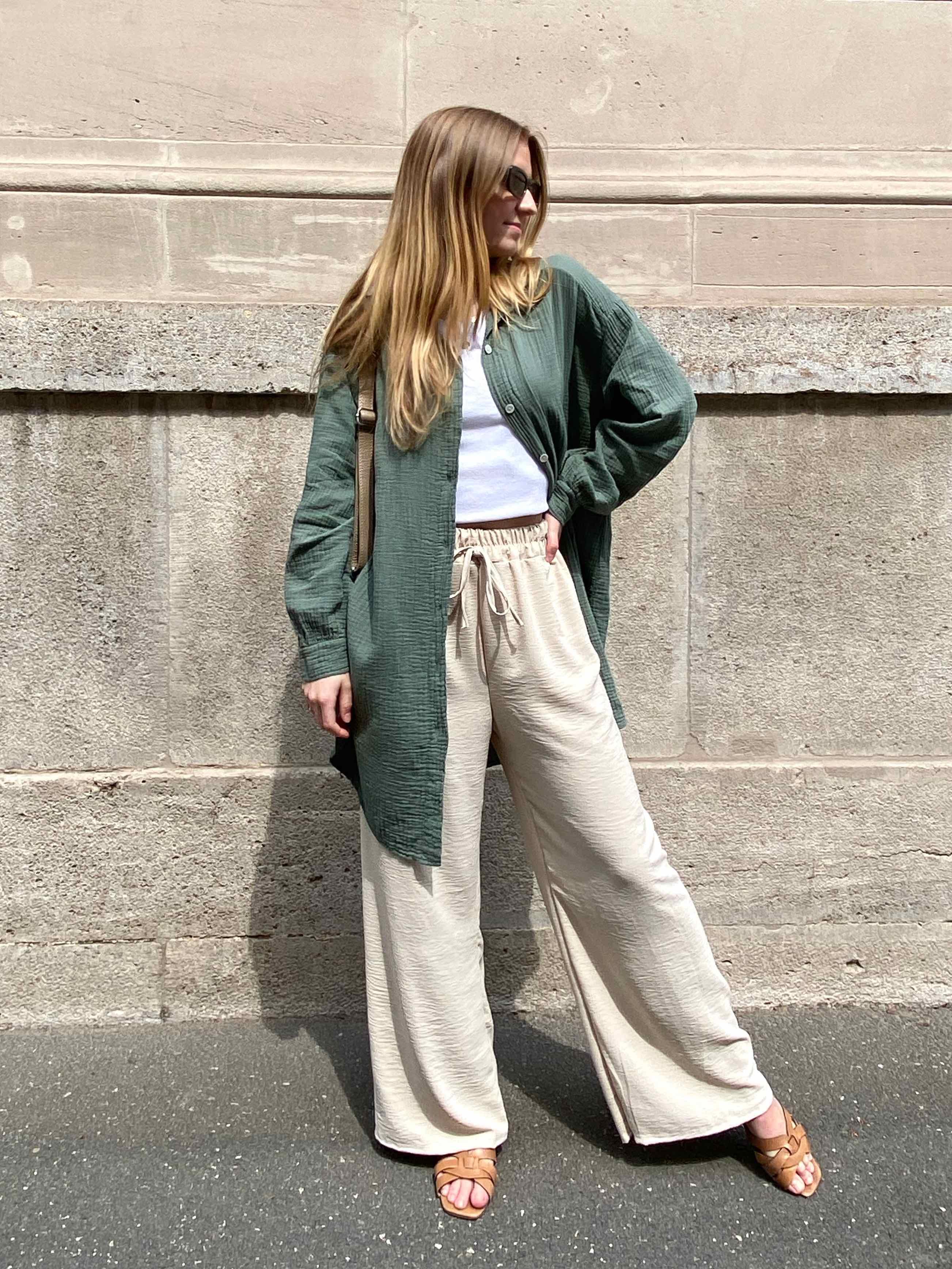 Musselin Oversized Hemd - Olive
