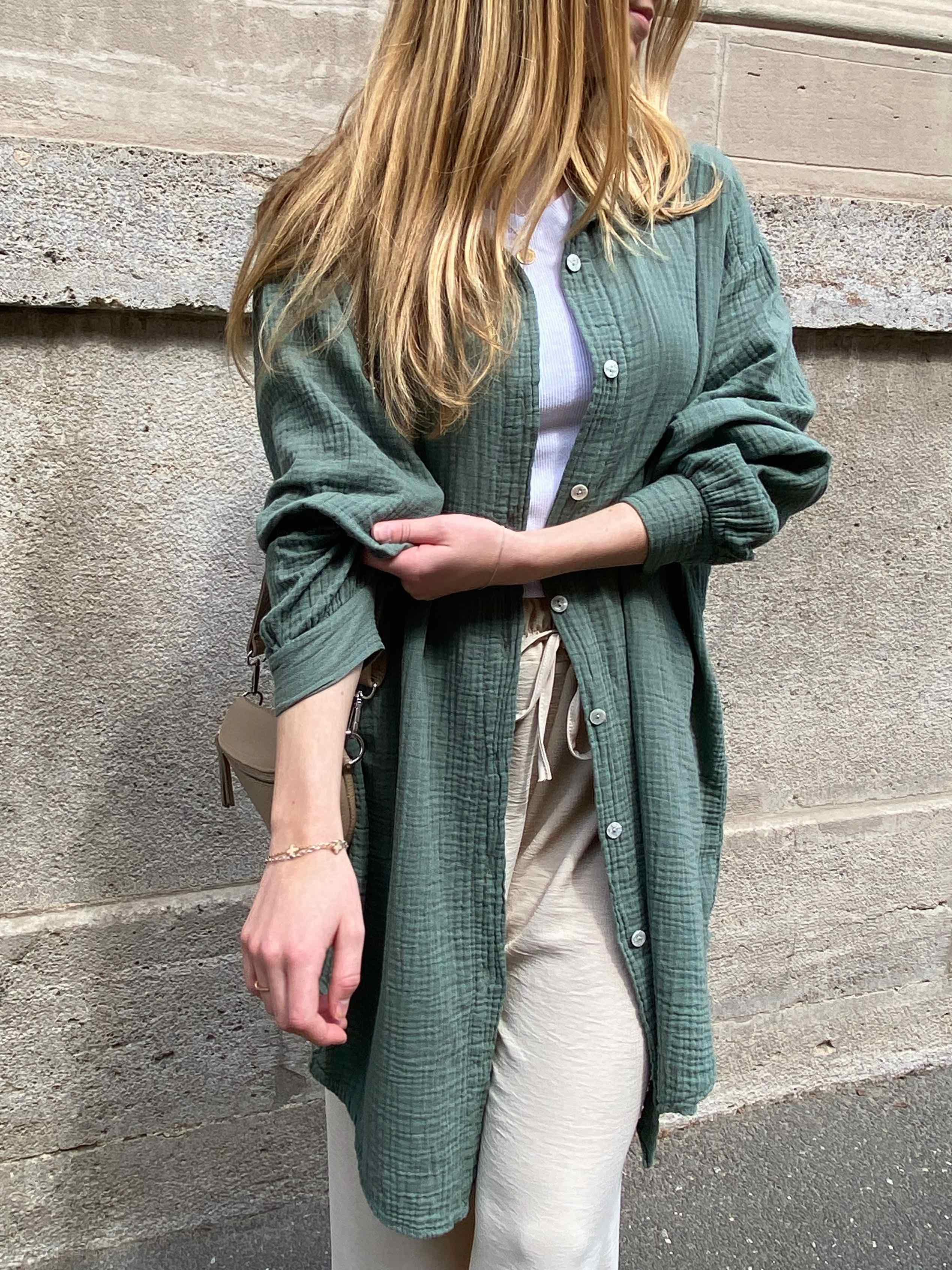Musselin Oversized Hemd - Olive