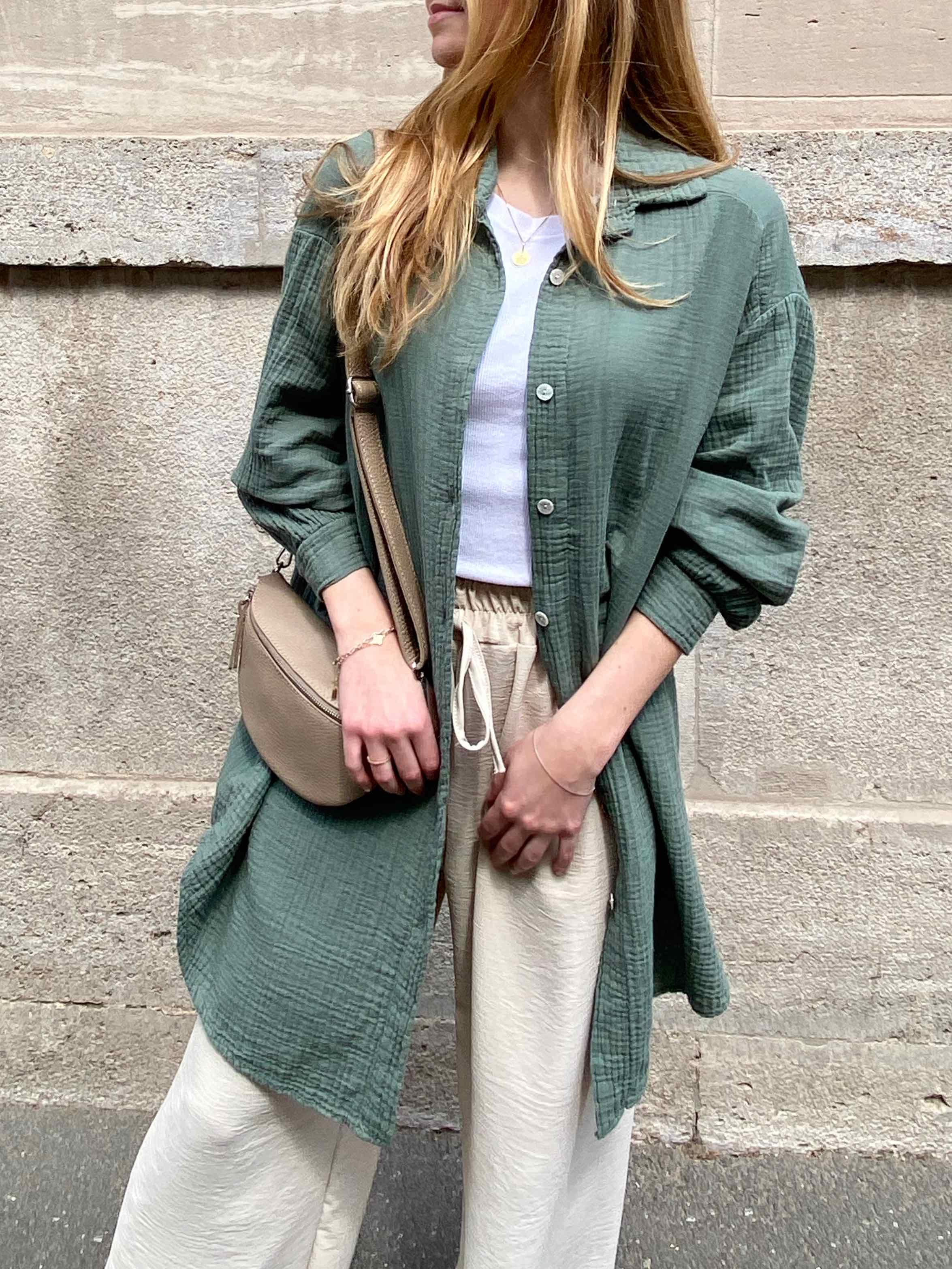 Musselin Oversized Hemd - Olive