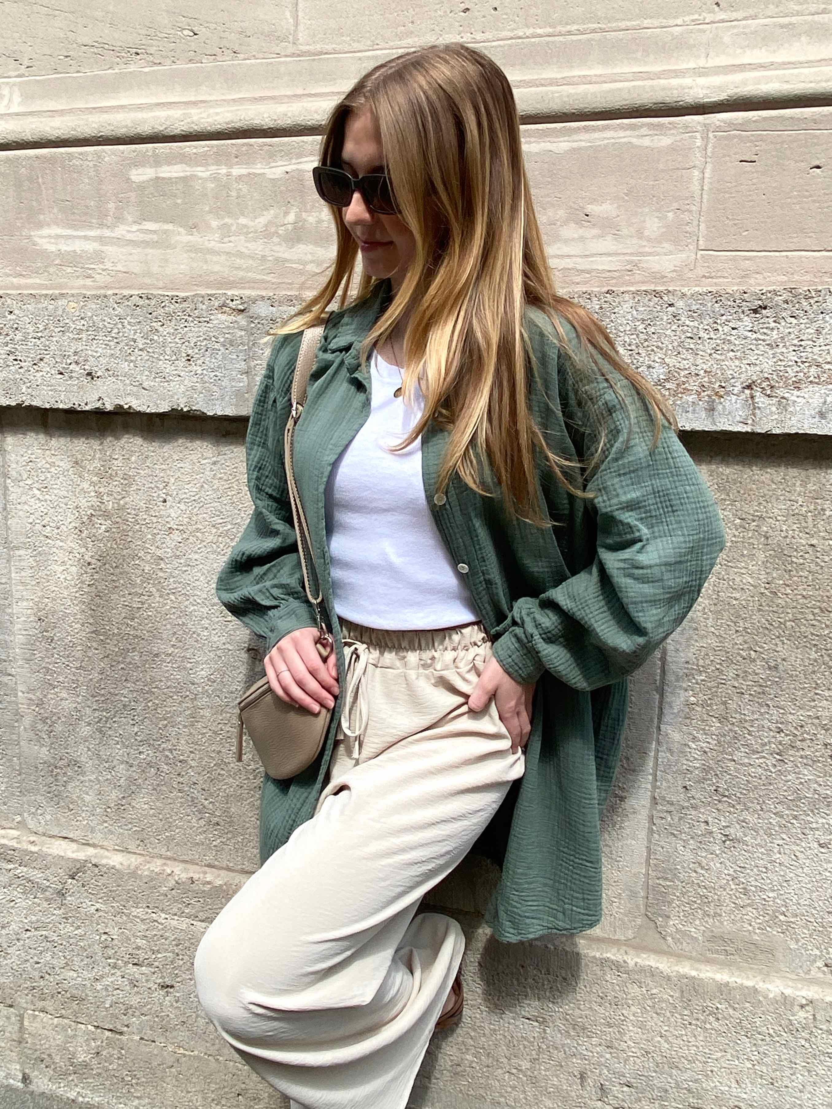 Musselin Oversized Hemd - Olive