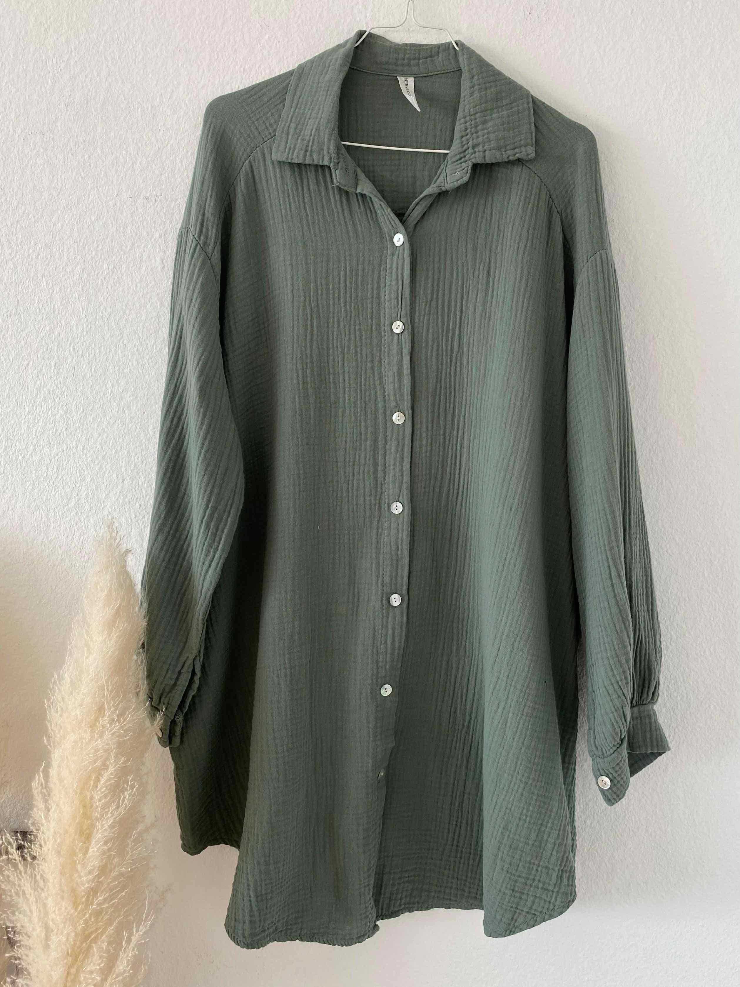 Musselin Oversized Hemd - Olive