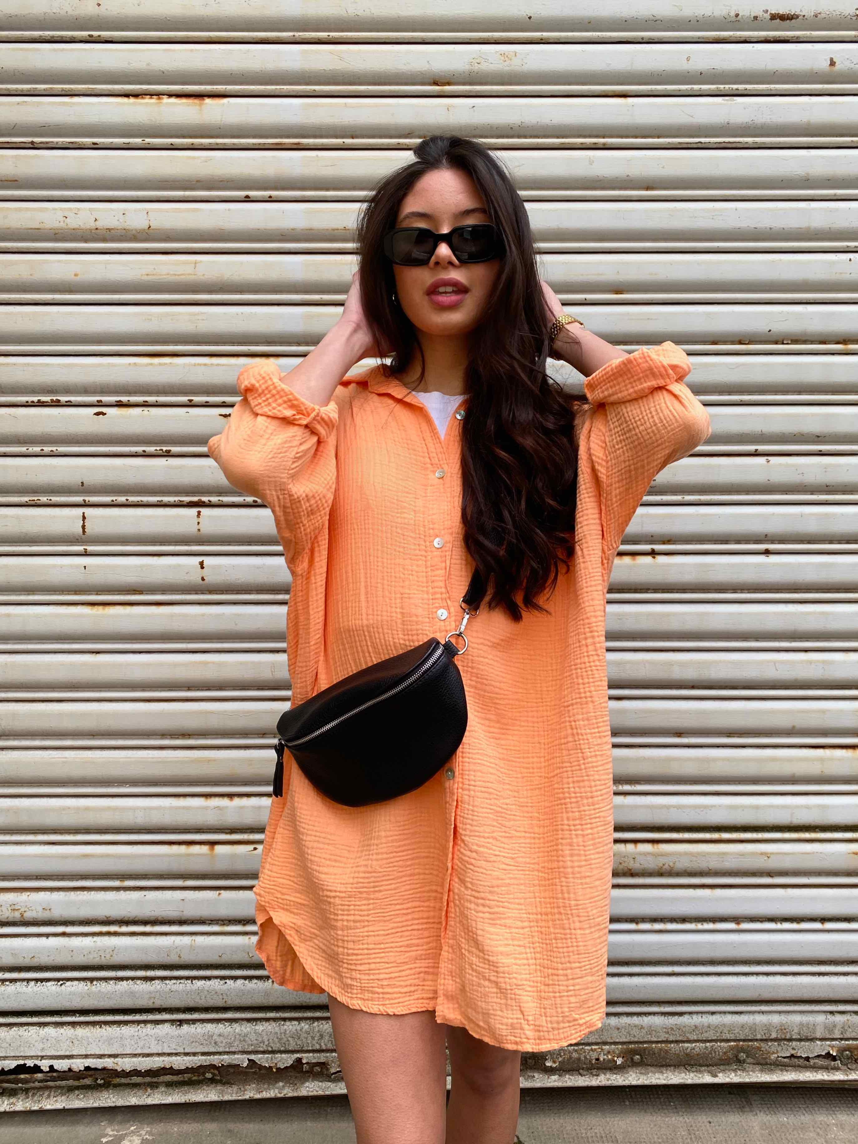 Musselin Oversized Hemd - Orange