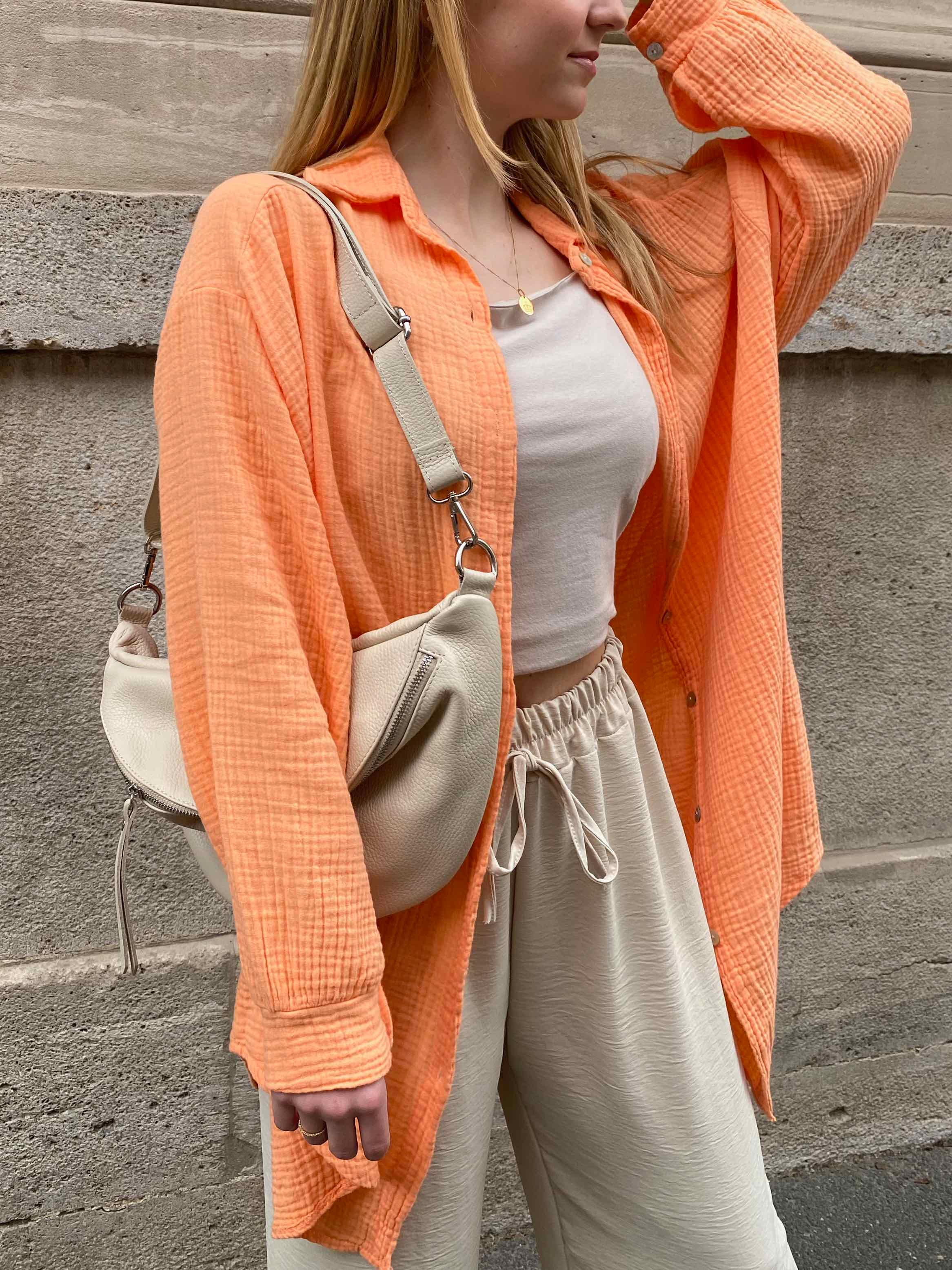 Musselin Oversized Hemd - Orange
