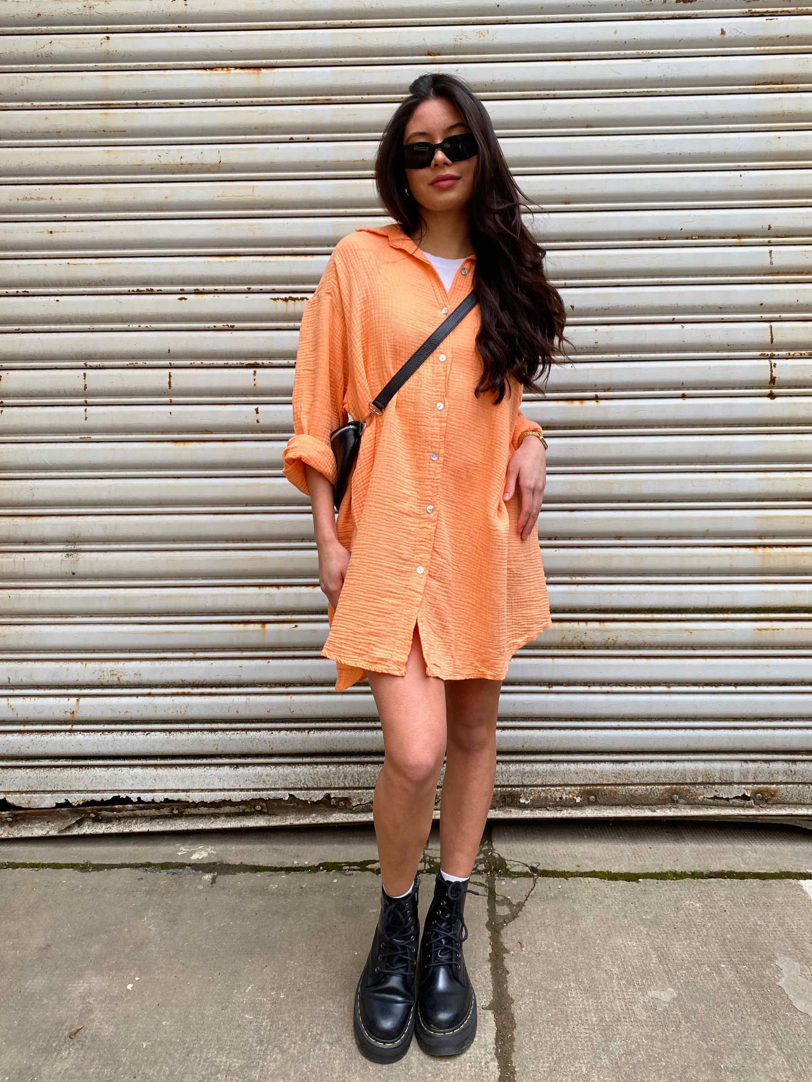 Musselin Oversized Hemd - Orange