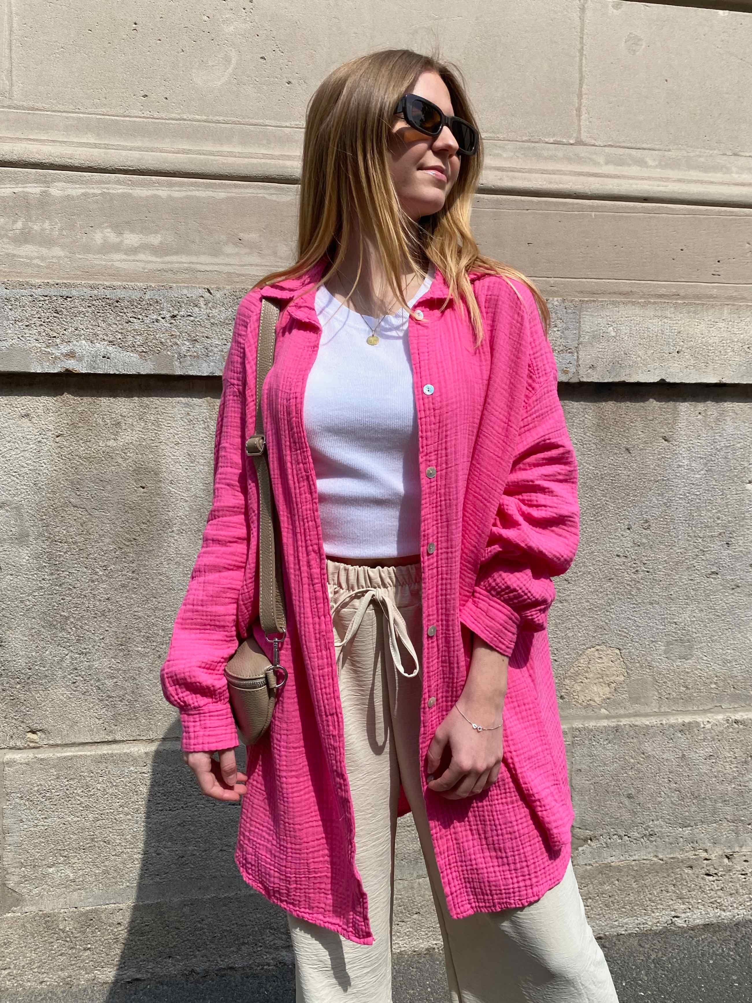 Musselin Oversized Hemd - Pink