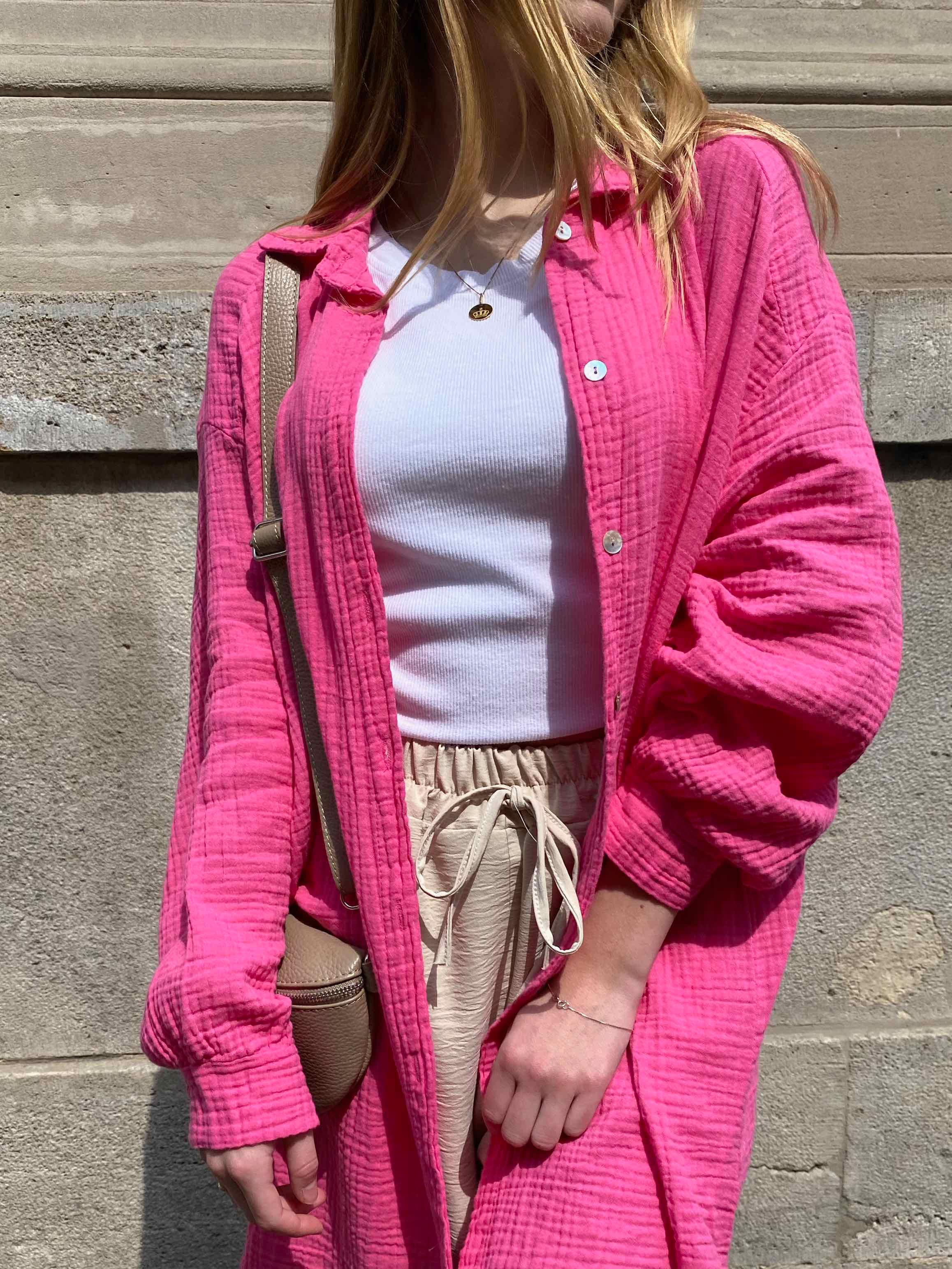 Musselin Oversized Hemd - Pink