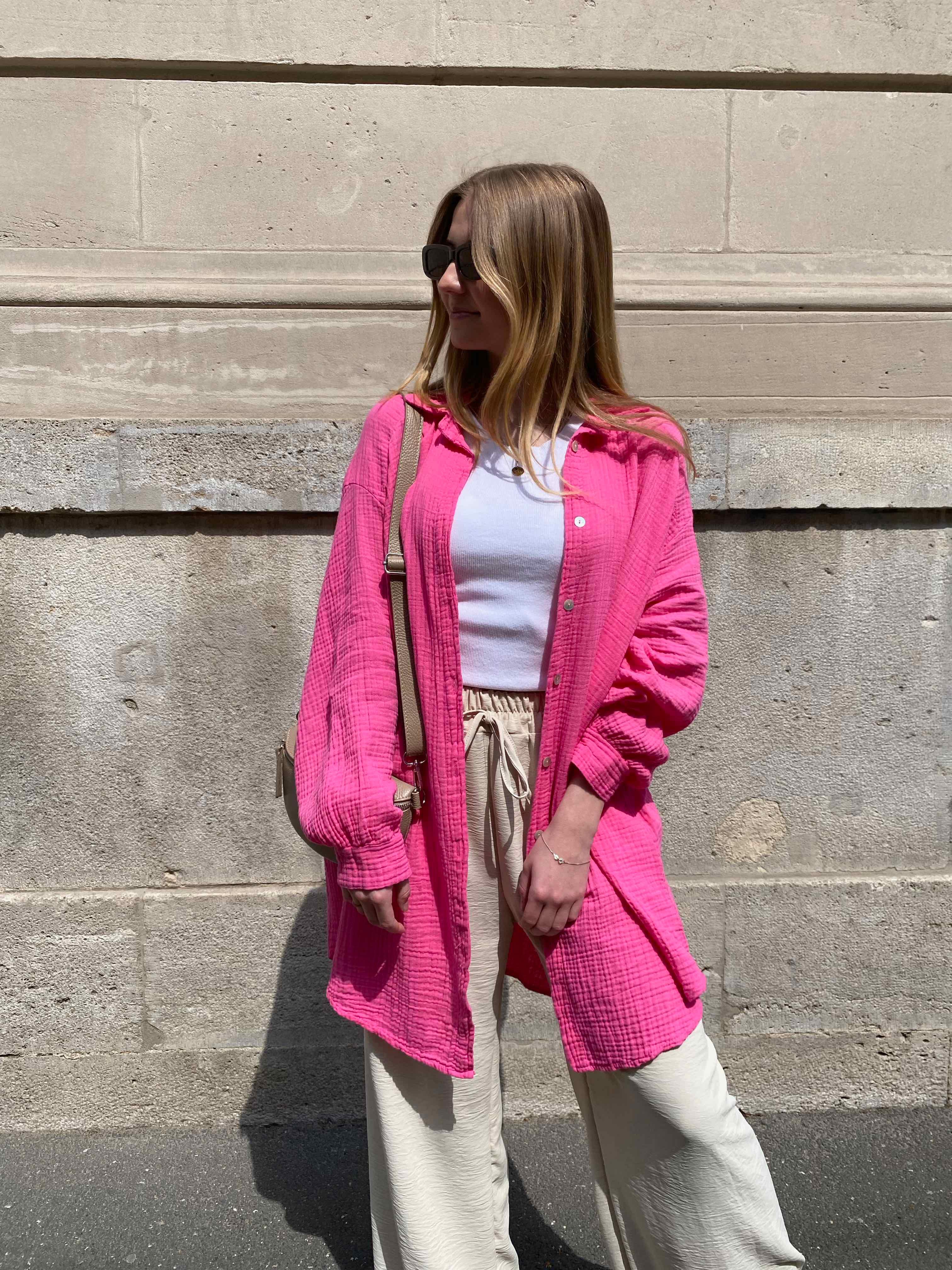 Musselin Oversized Hemd - Pink