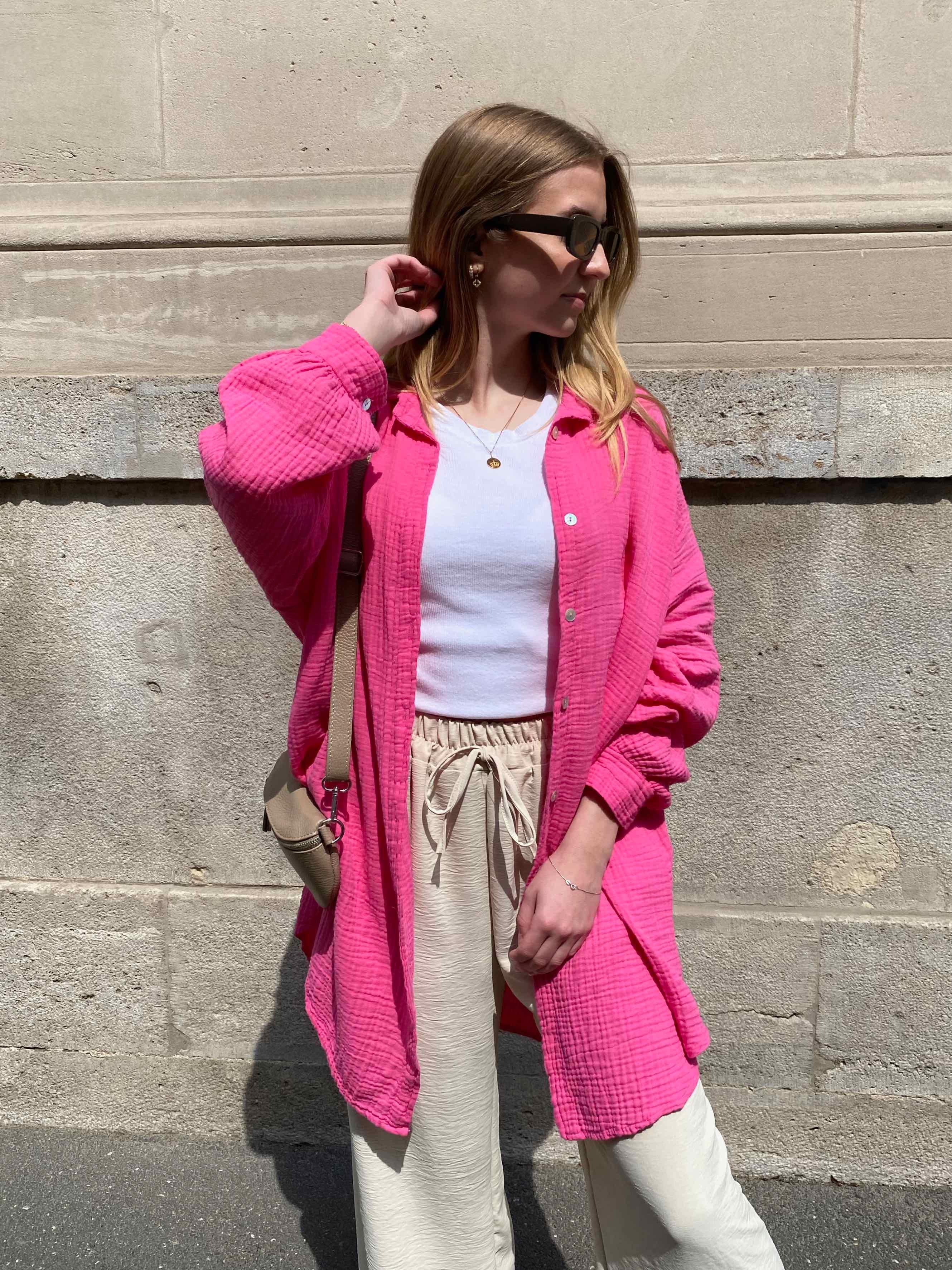 Musselin Oversized Hemd - Pink