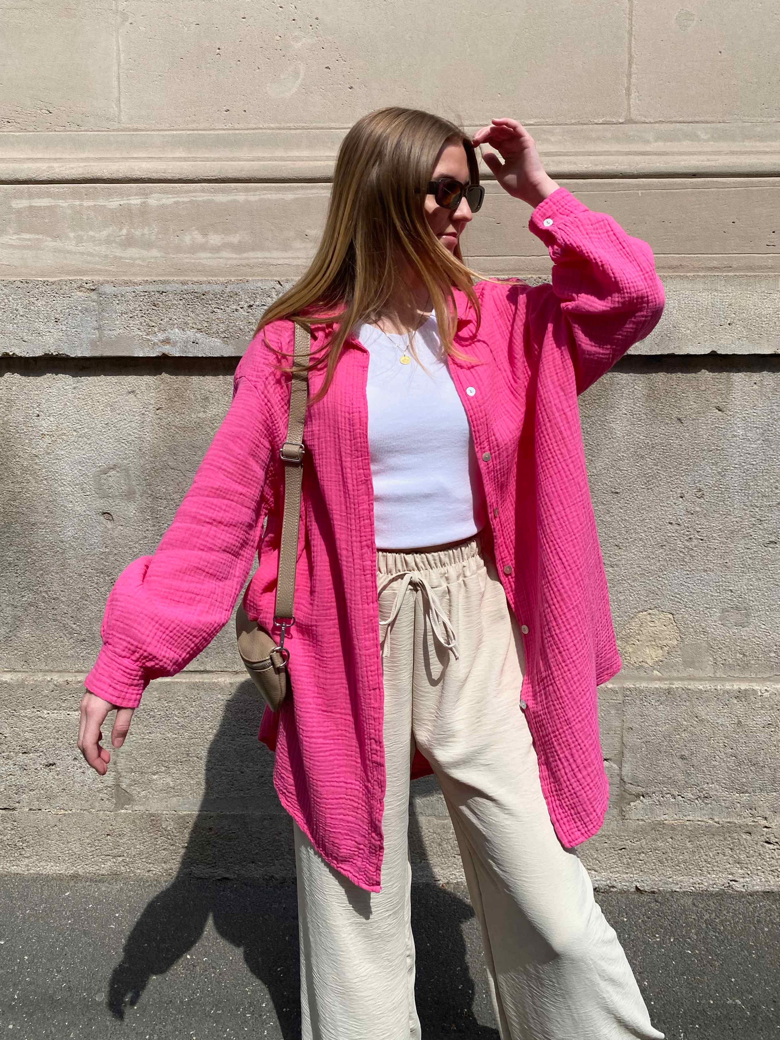 Musselin Oversized Hemd - Pink