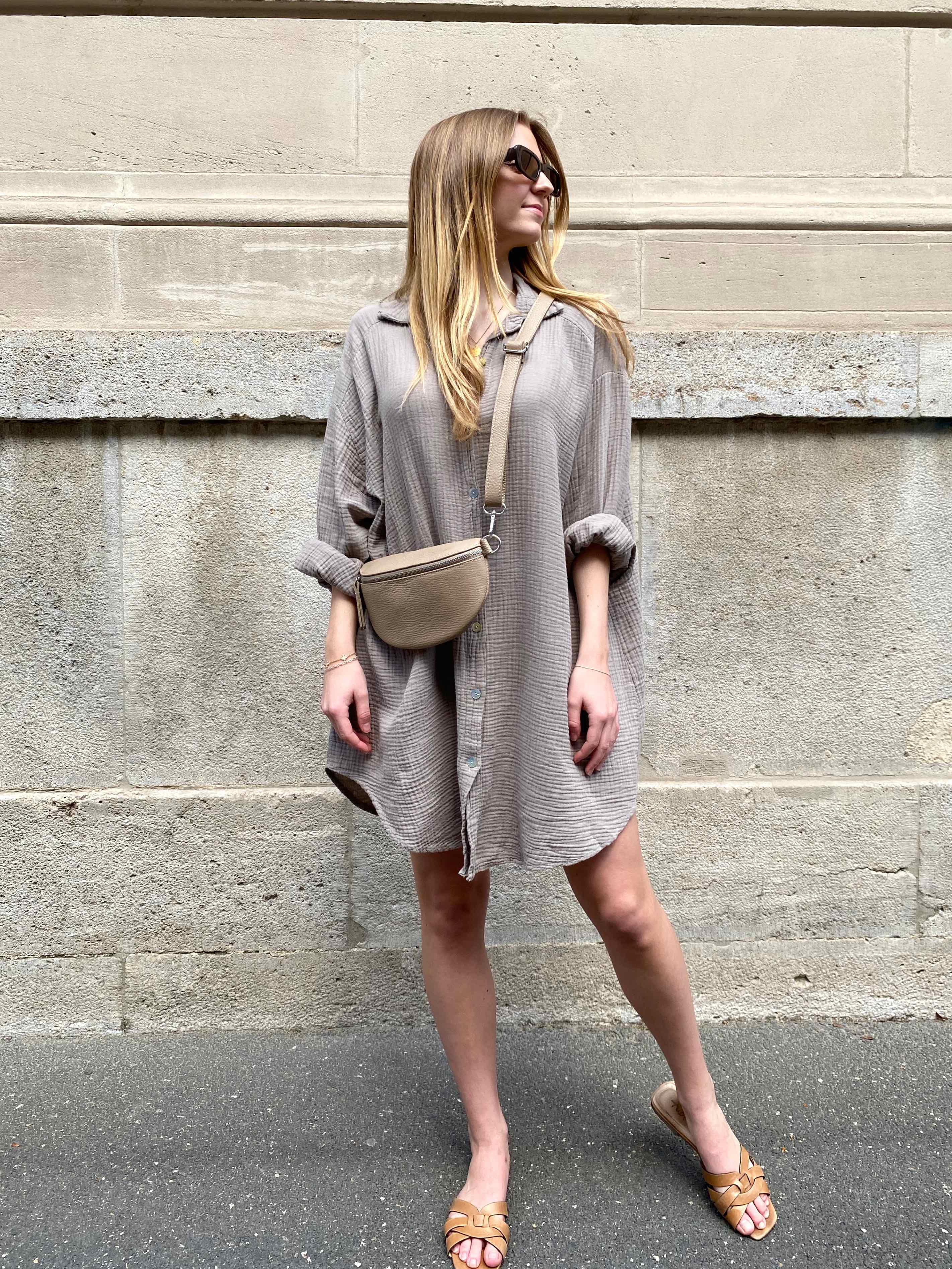 Musselin Oversized Hemd - Taupe