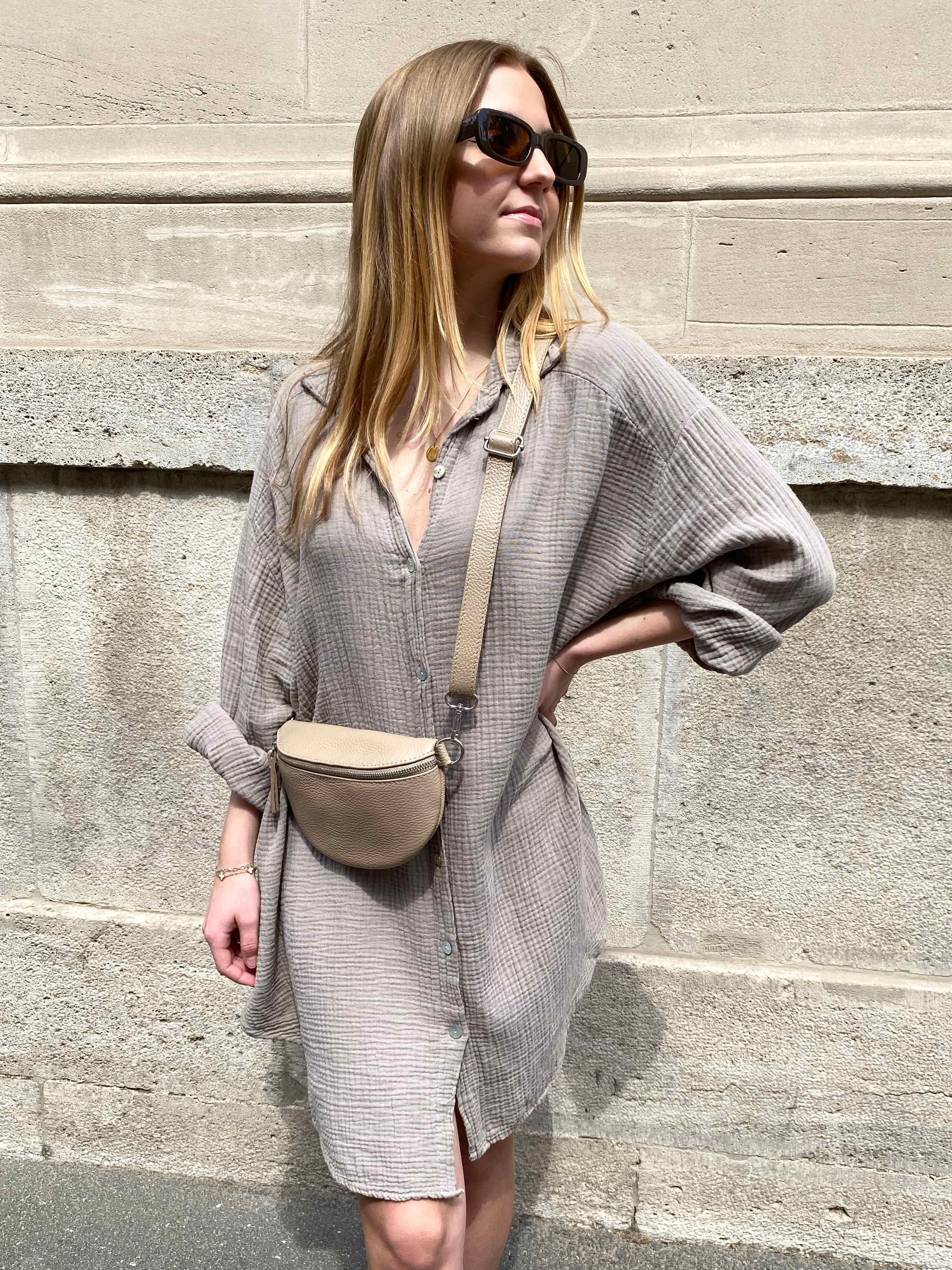 Musselin Oversized Hemd - Taupe