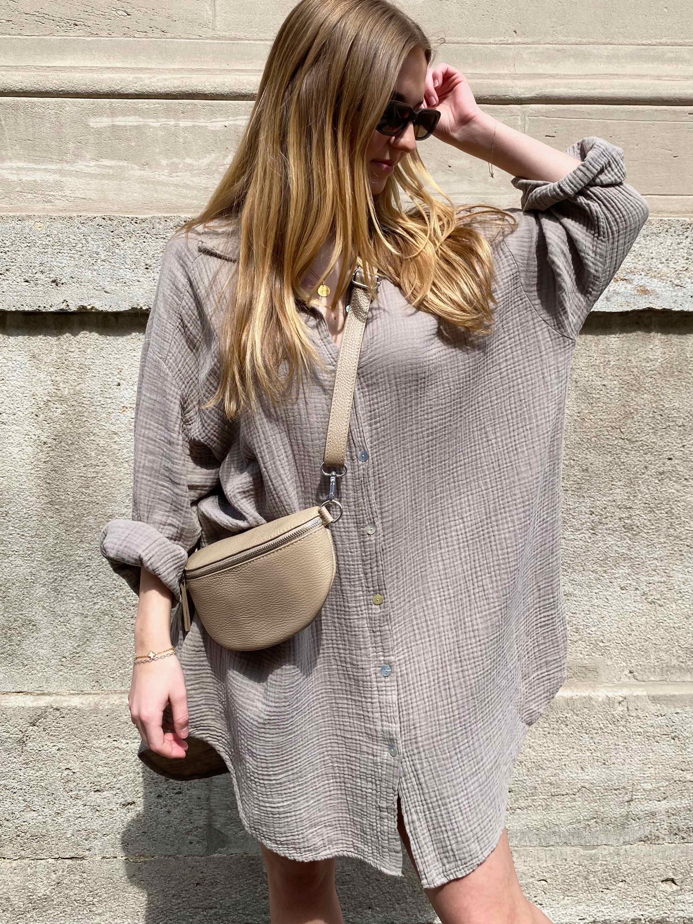 Musselin Oversized Hemd - Taupe