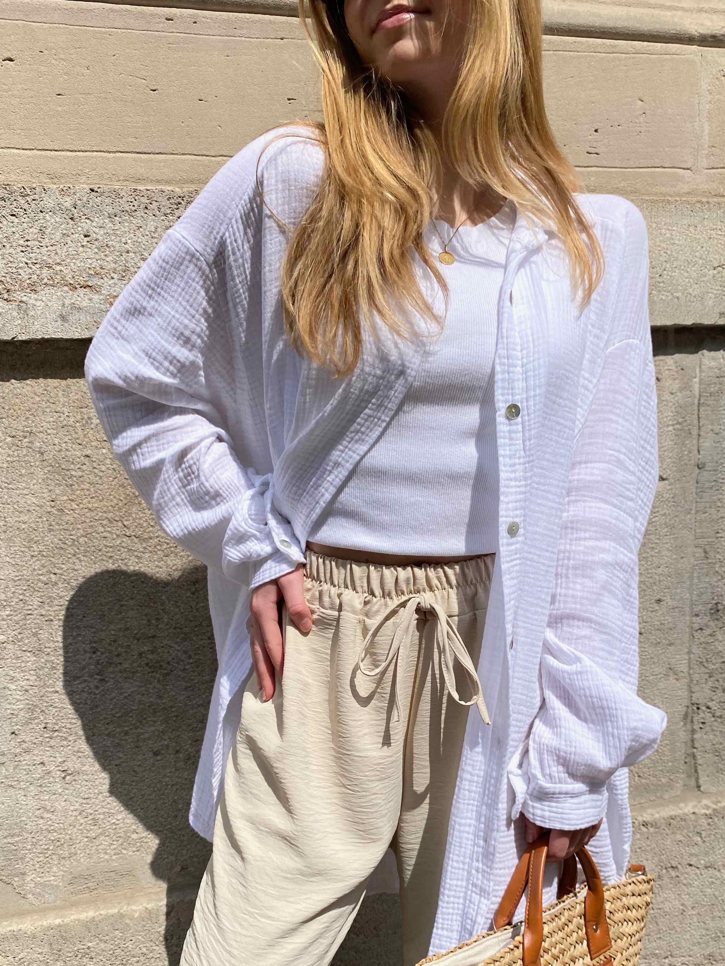 Musselin Oversized Hemd - White