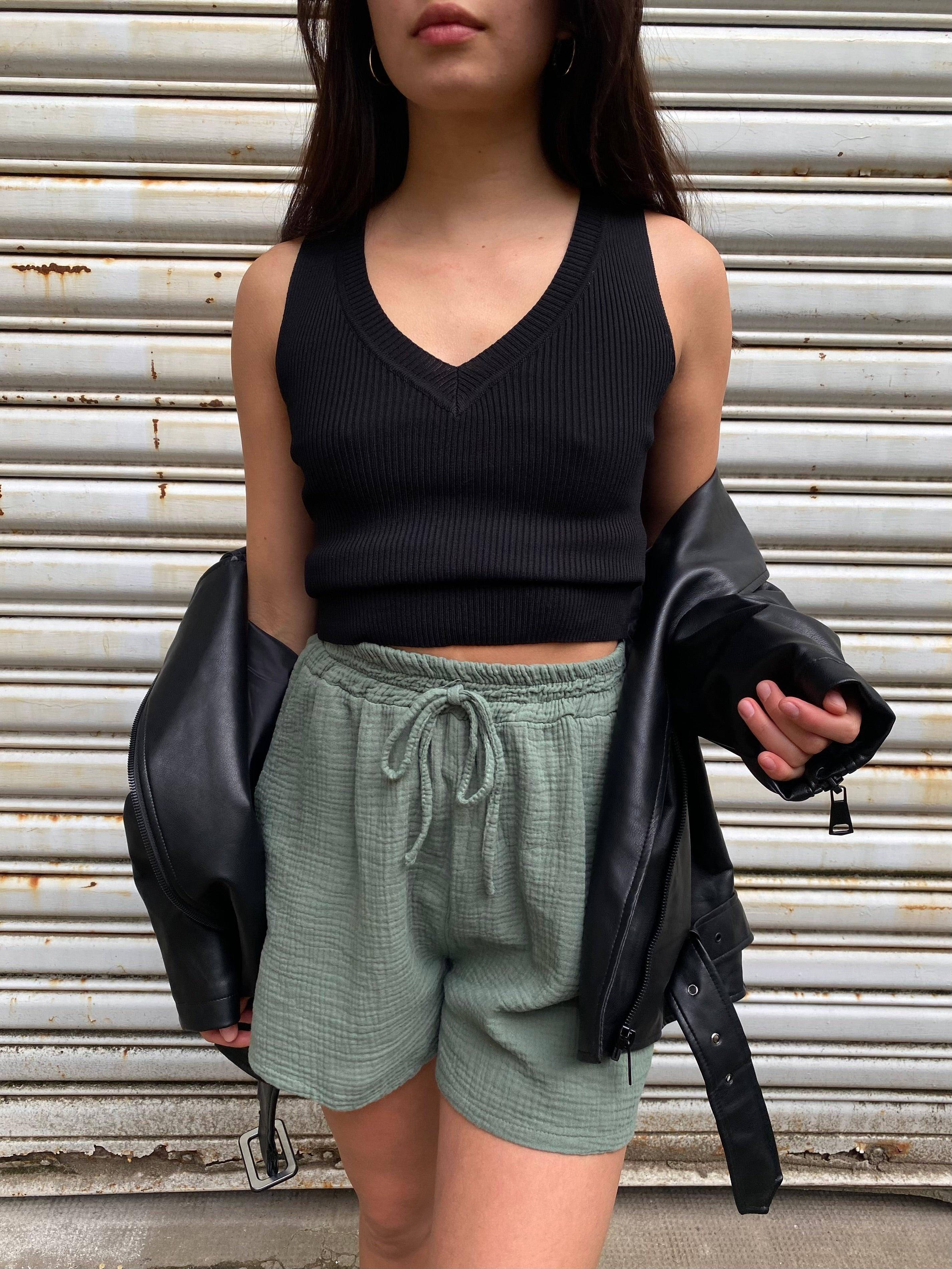 Musselin Shorts - Olive