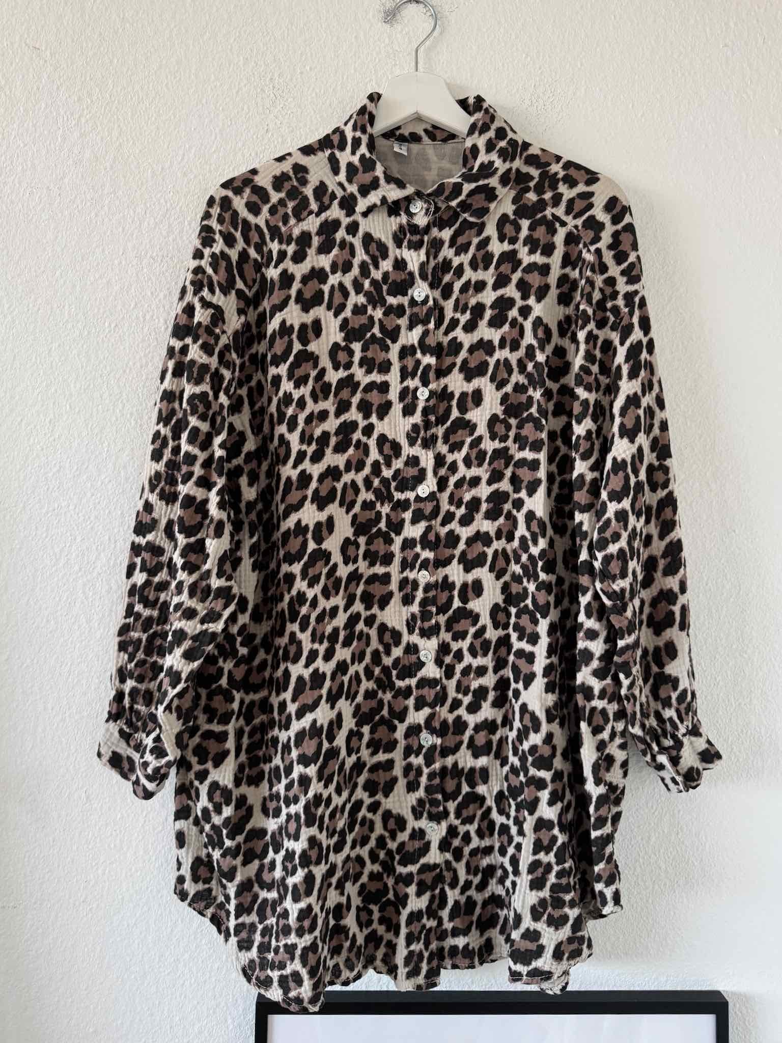Oversized Musselin Leo Bluse - Taupe