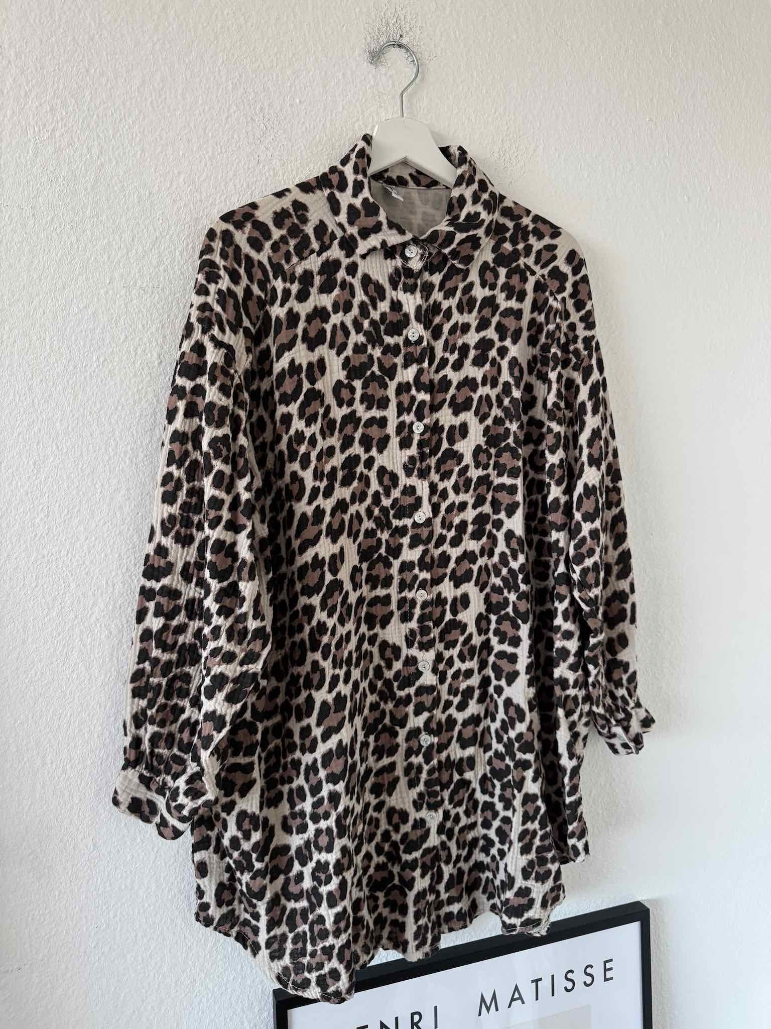 Oversized Musselin Leo Bluse - Taupe
