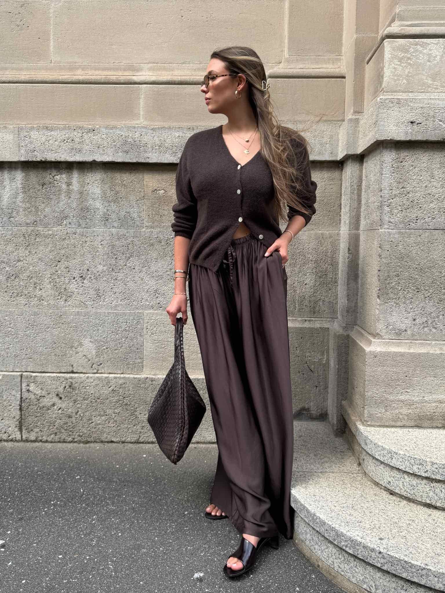 Pants aus Seiden-Viskosen-Mix für Damen in Chocolate von Maingold Basics