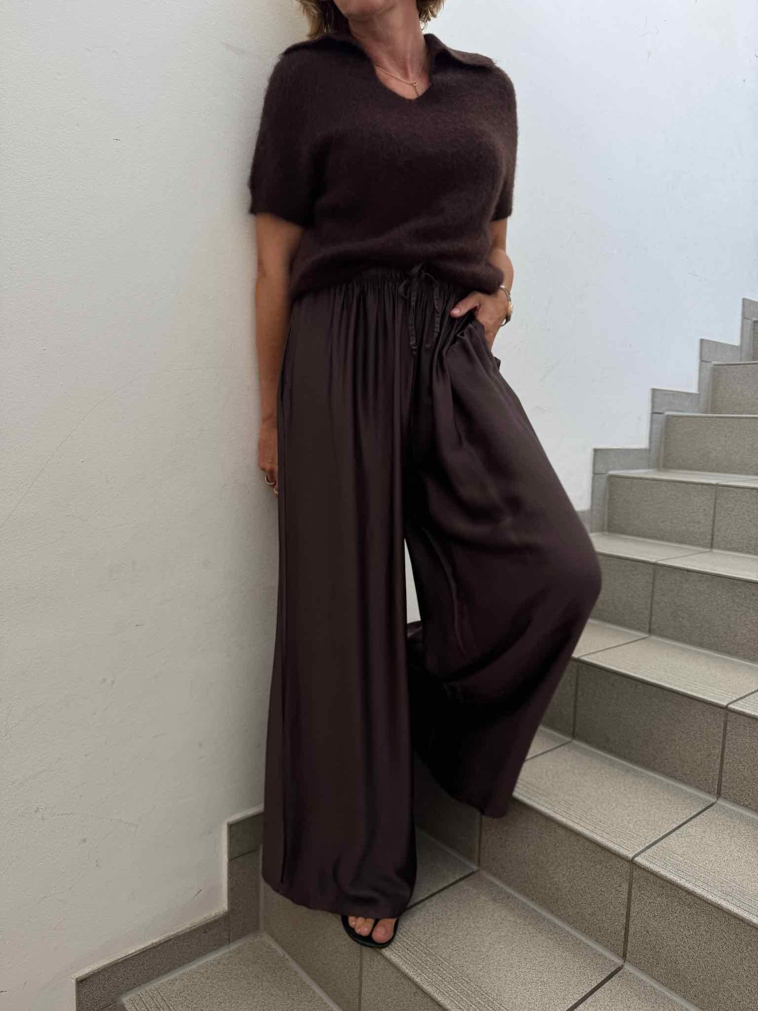 Pants aus Seiden-Viskosen-Mix für Damen in Chocolate von Maingold Basics