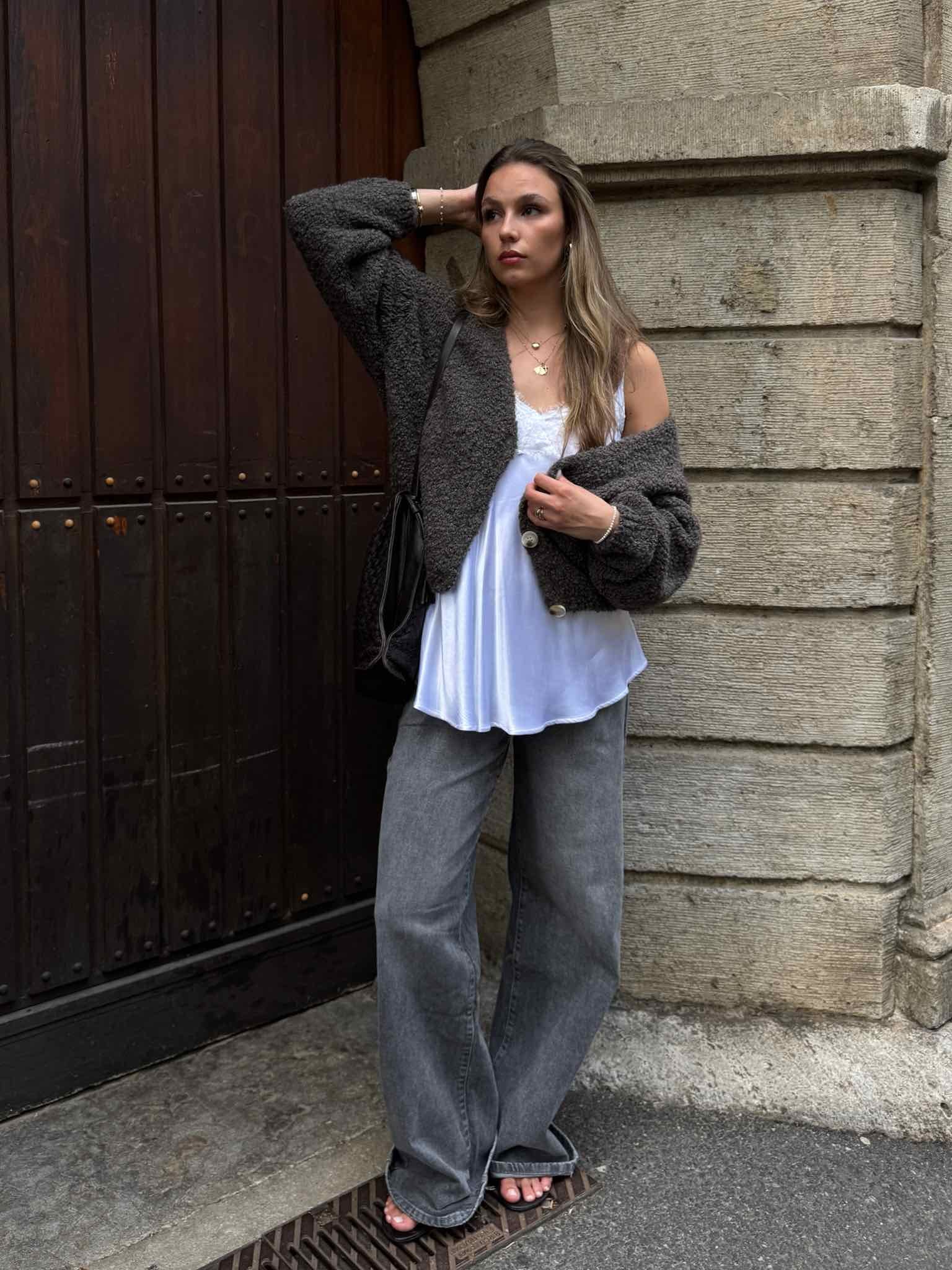 Satin Look Top mit Spitze für Damen in White von Maingold Basics