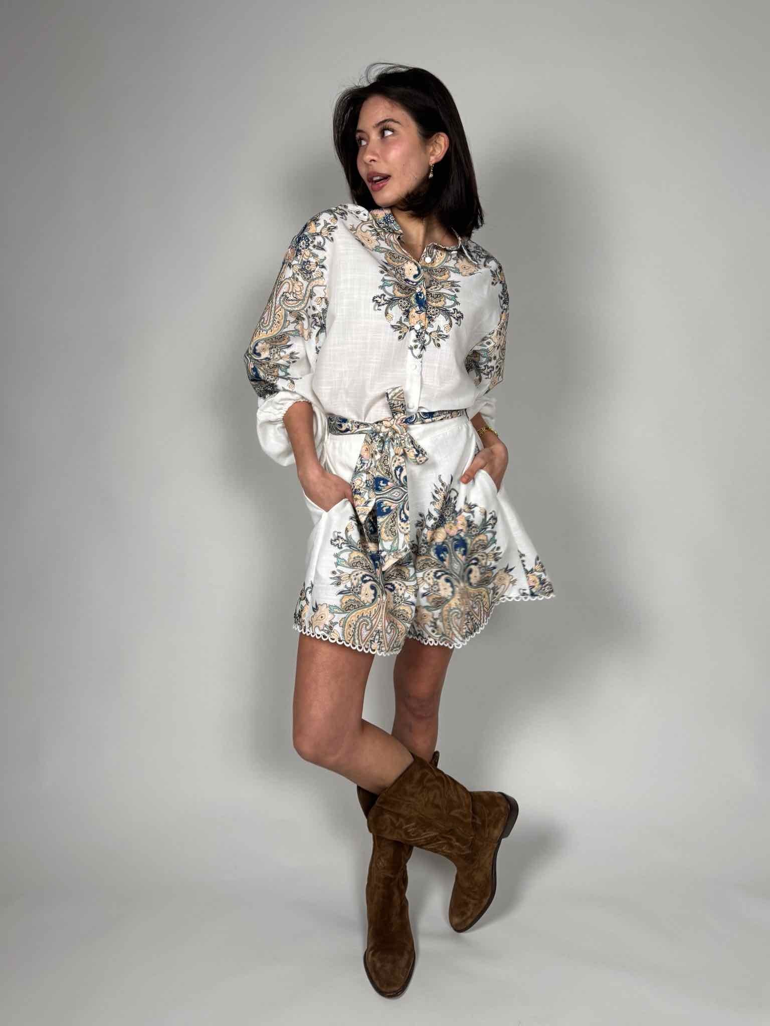 Set aus Bluse & Shorts mit Paisleymuster für Damen in White von Maingold Basics