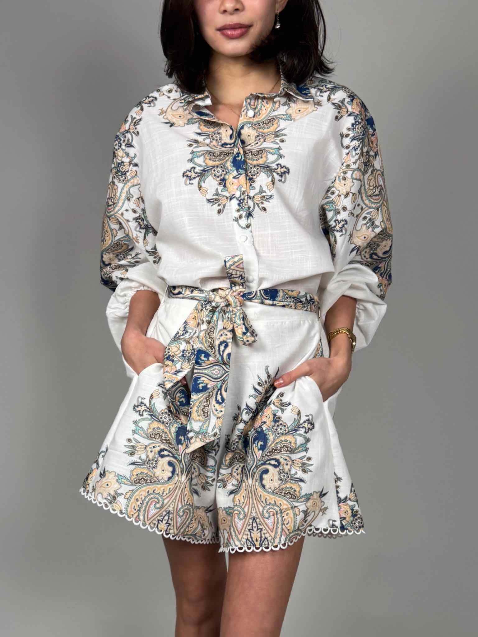 Set aus Bluse & Shorts mit Paisleymuster für Damen in White von Maingold Basics