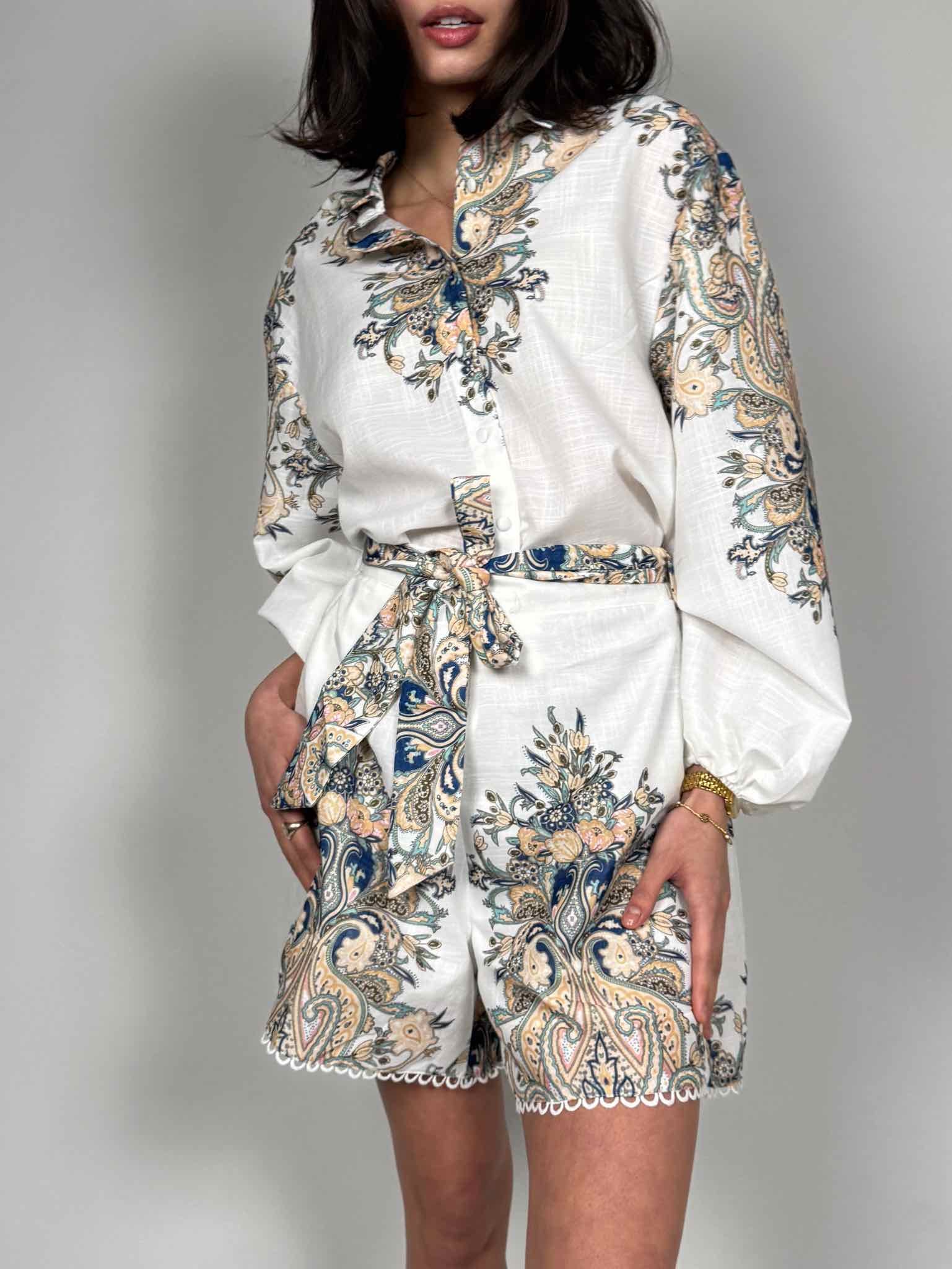 Set aus Bluse & Shorts mit Paisleymuster für Damen in White von Maingold Basics