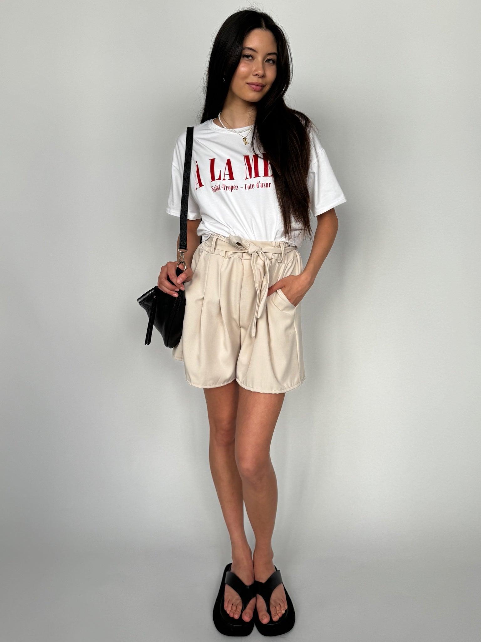 Shorts zum Binden für Damen in Beige von Maingold Basics