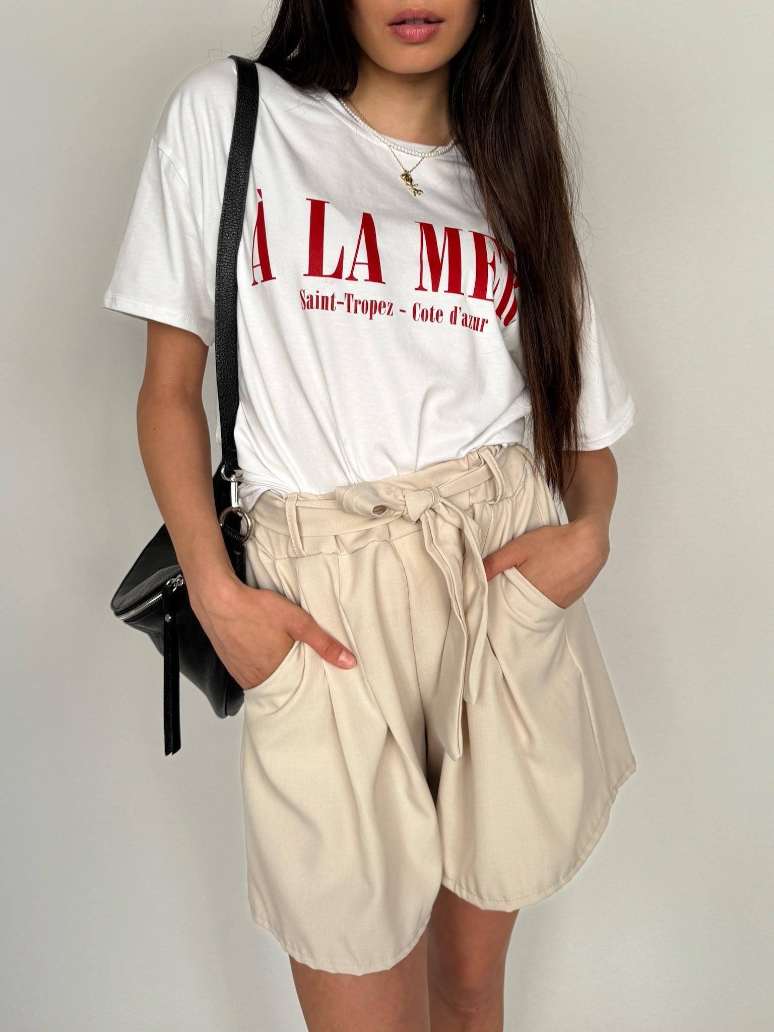 Shorts zum Binden für Damen in Beige von Maingold Basics