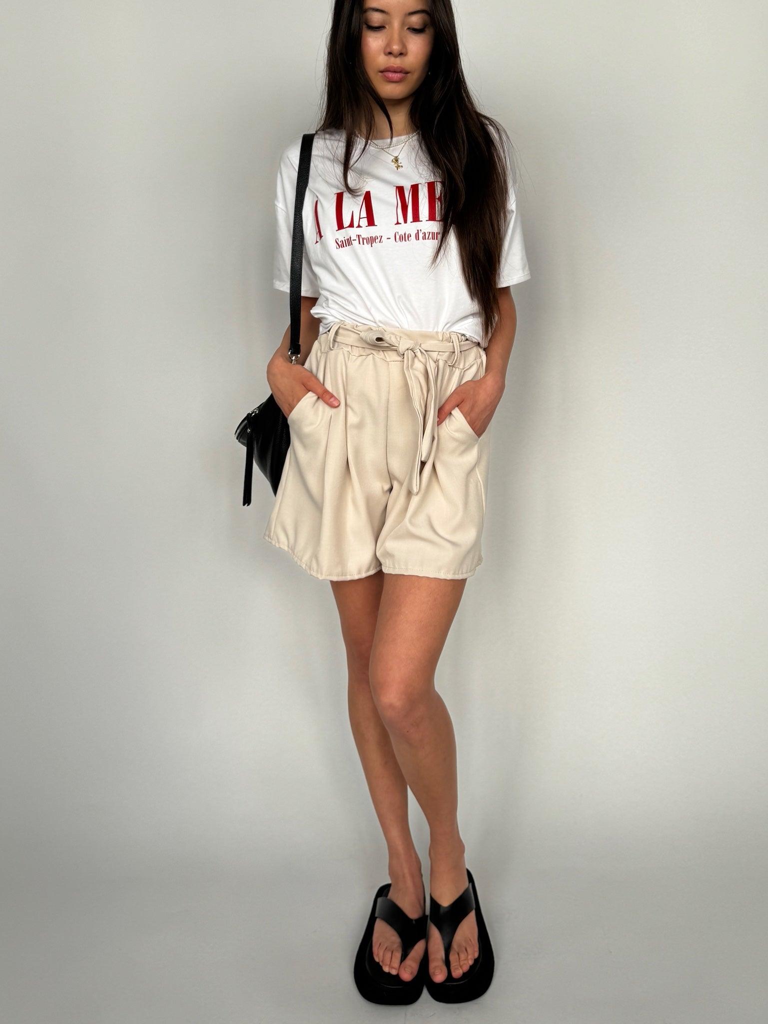 Shorts zum Binden für Damen in Beige von Maingold Basics