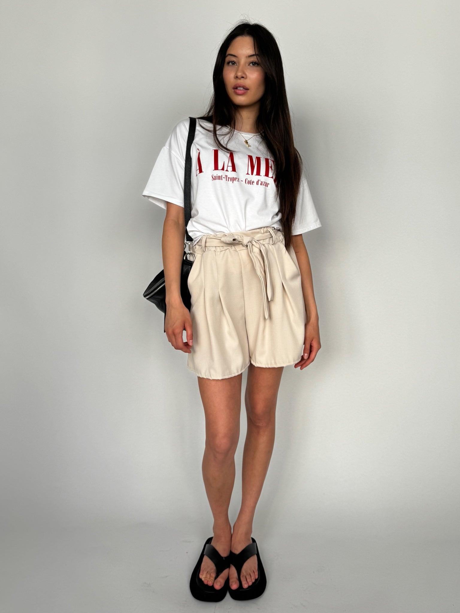 Shorts zum Binden für Damen in Beige von Maingold Basics
