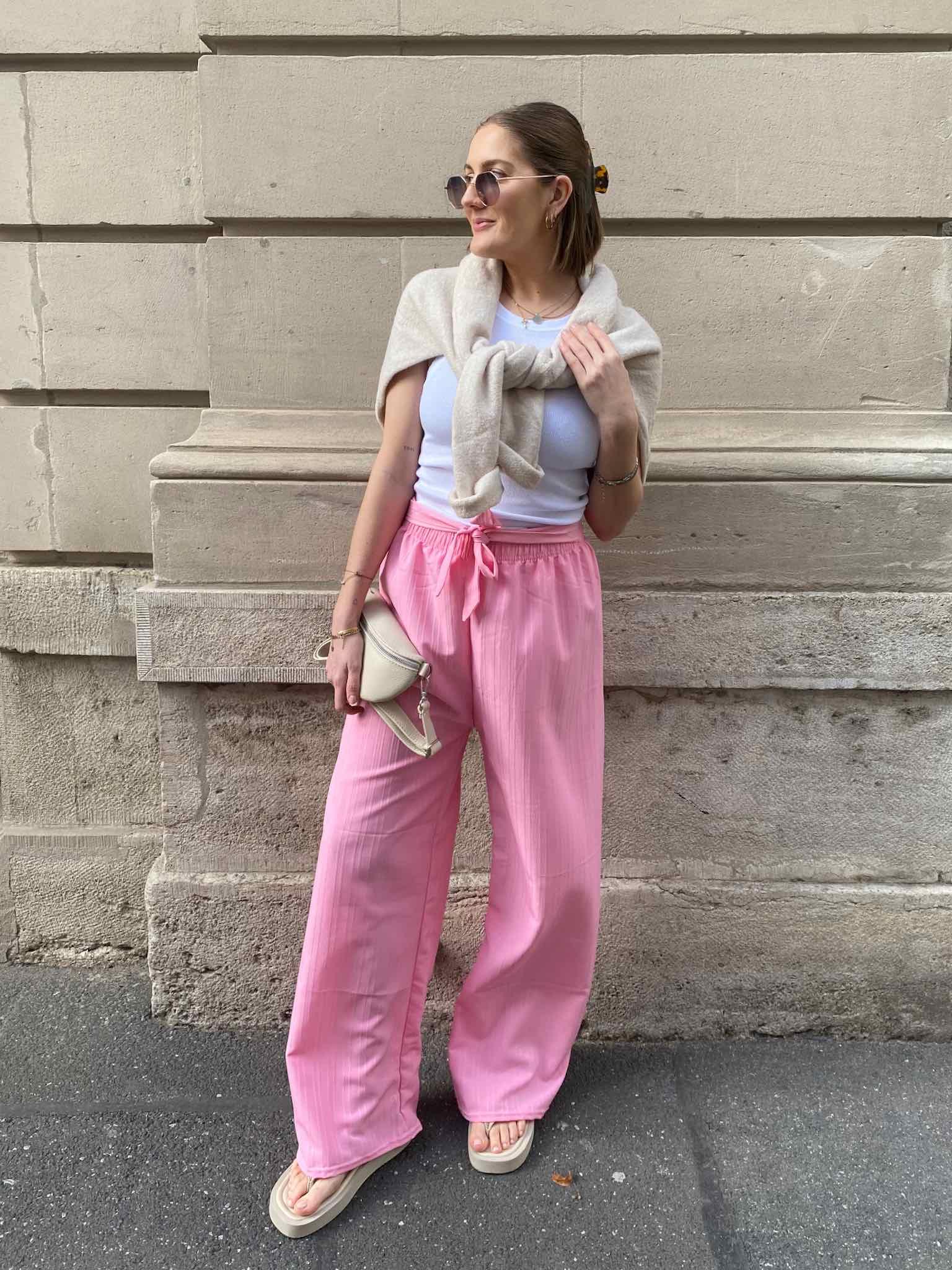 Summer Pants mit Bindegürtel für Damen in Pink von Maingold Basics