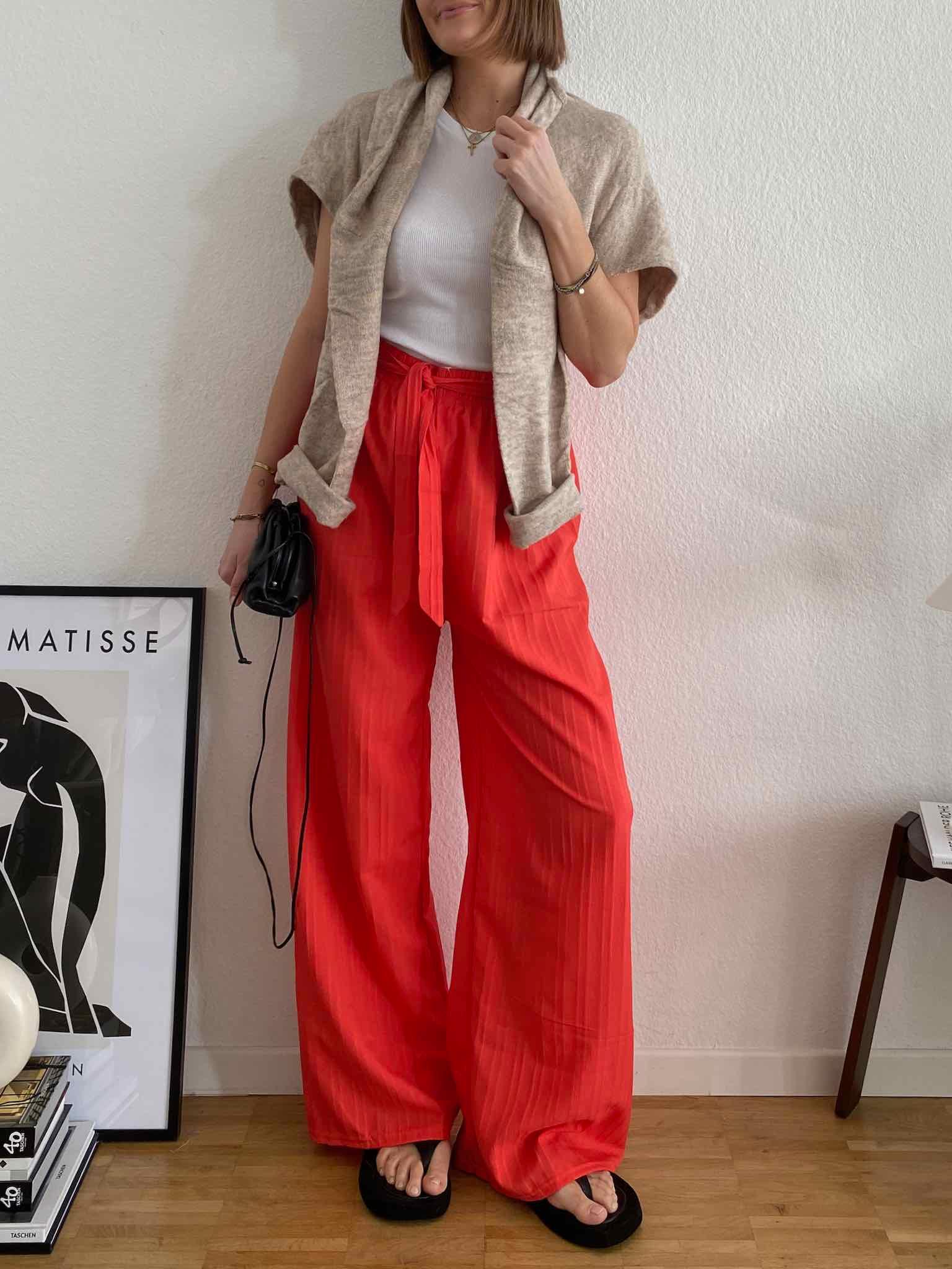 Summer Pants mit Bindegürtel für Damen in Red von Maingold Basics