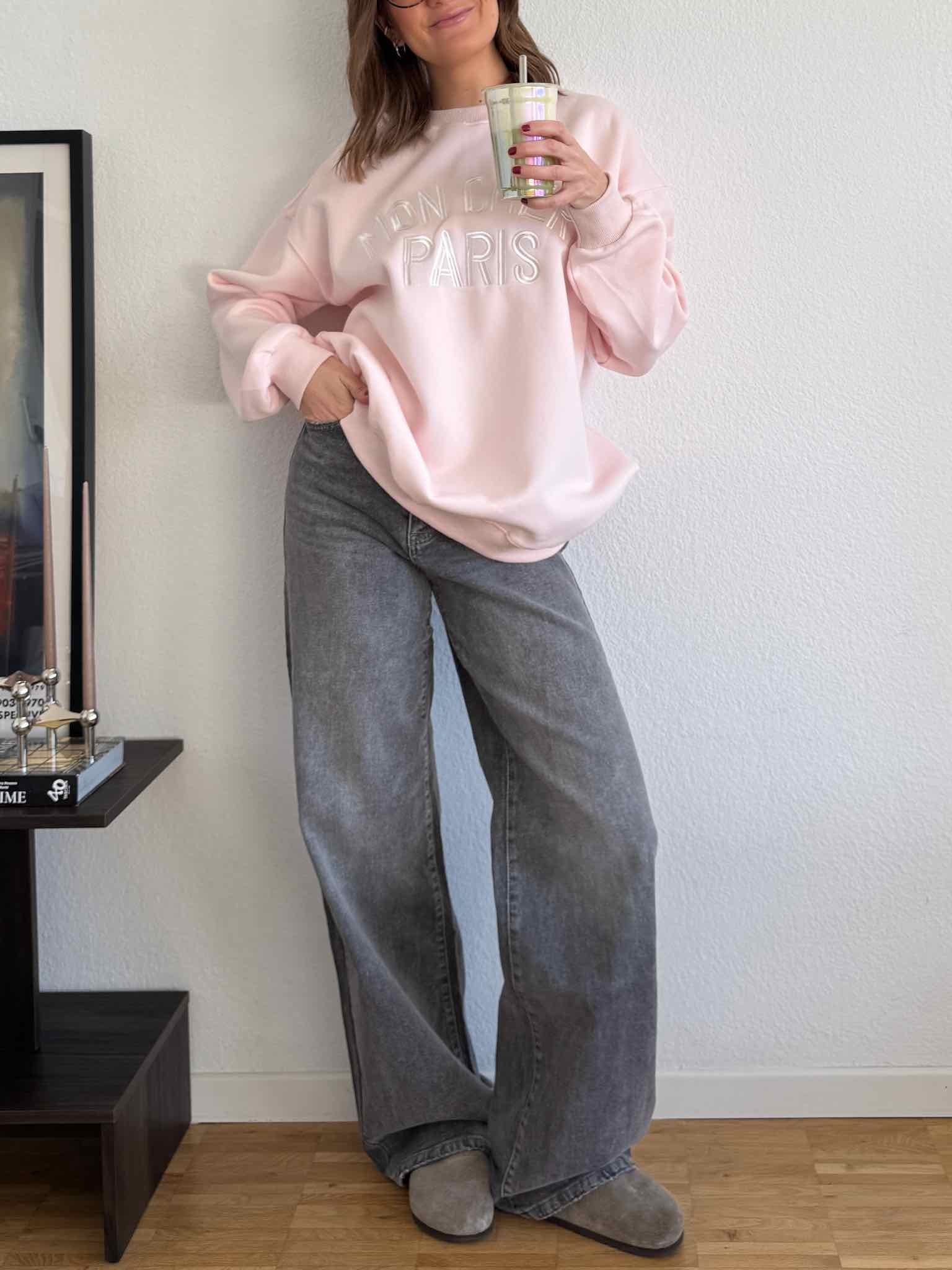 Sweatshirt "Mon Cheri Paris" für Damen in Baby Rosa von Maingold Basics