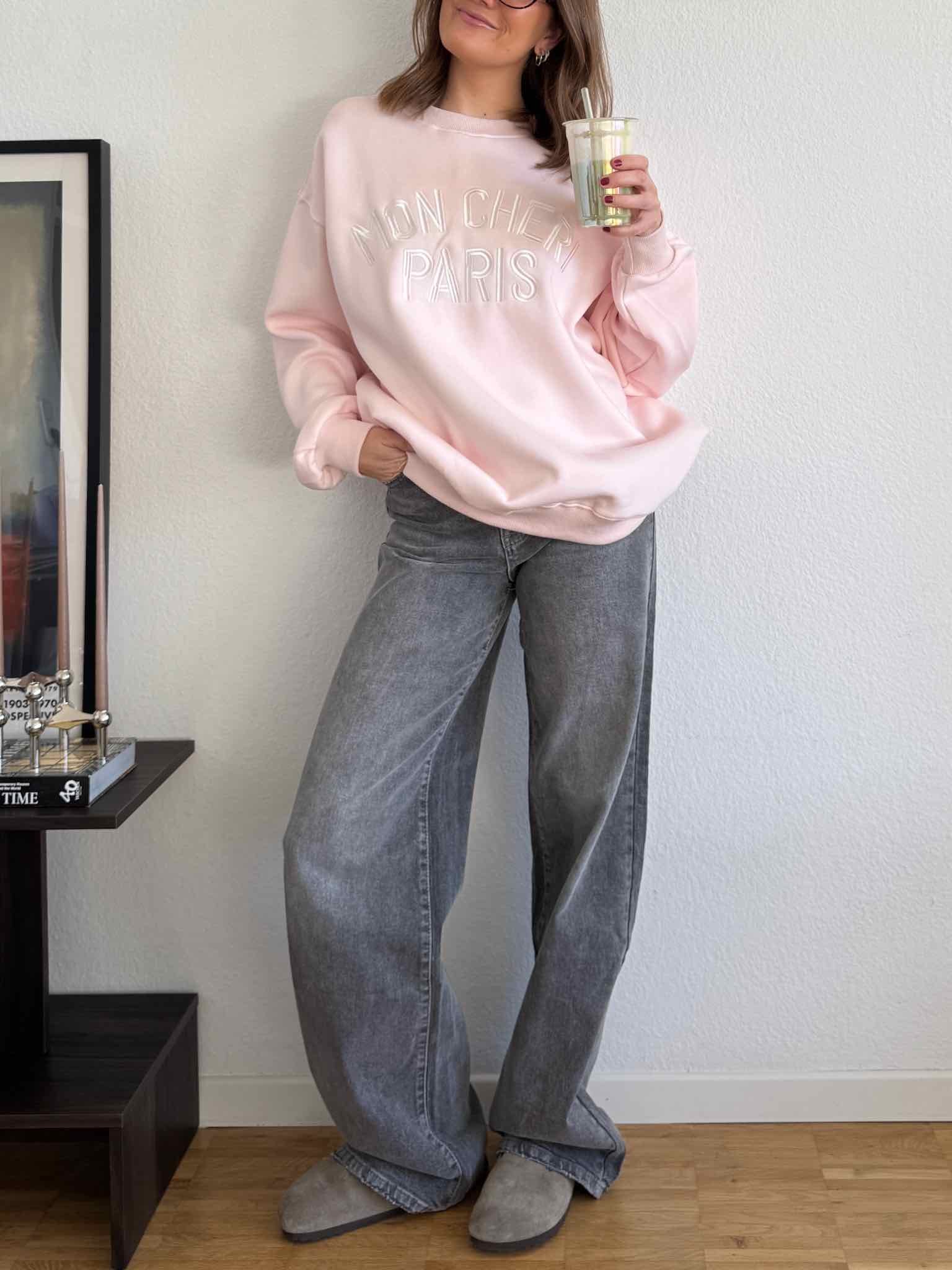 Sweatshirt "Mon Cheri Paris" für Damen in Baby Rosa von Maingold Basics