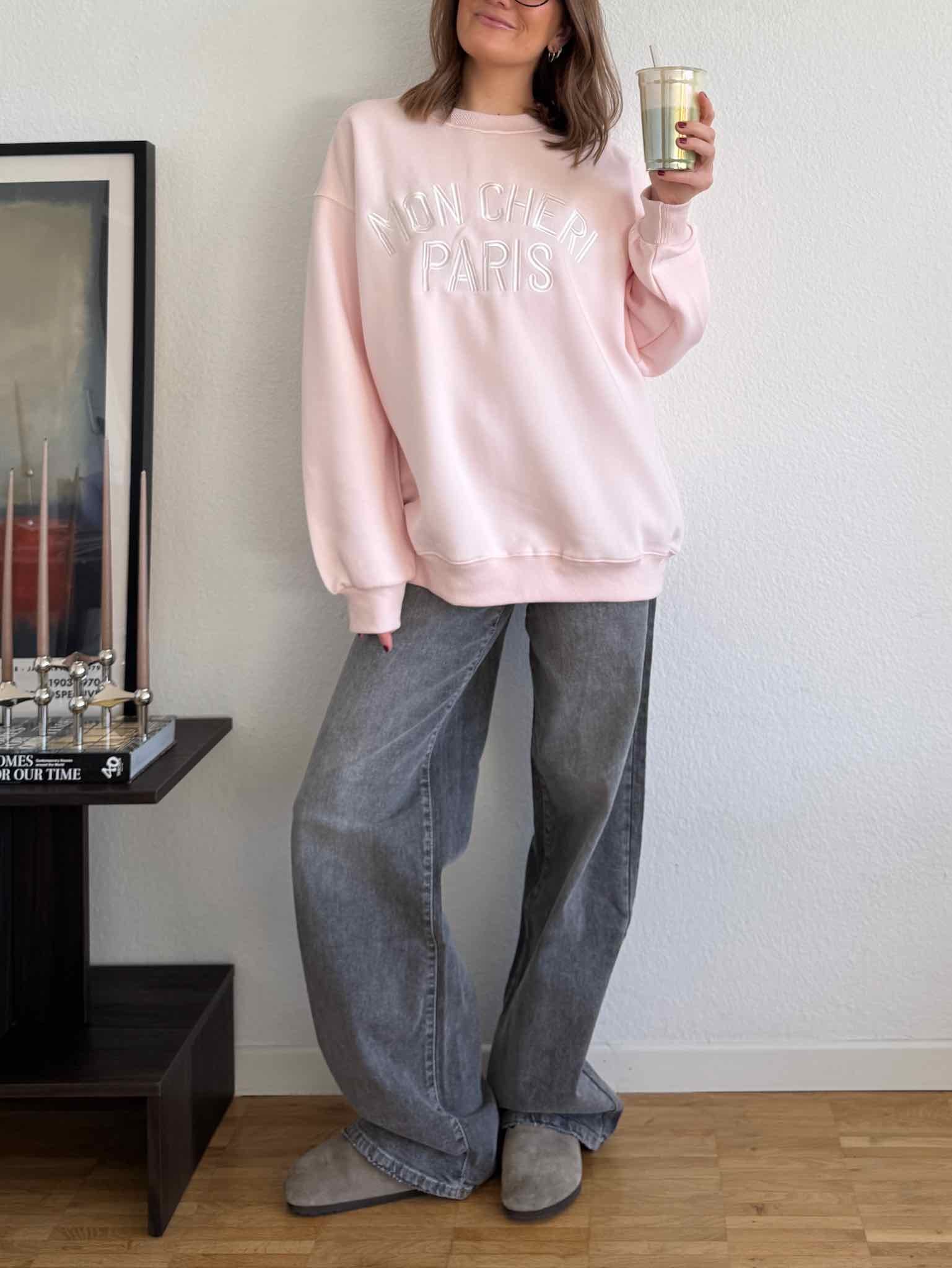 Sweatshirt "Mon Cheri Paris" für Damen in Baby Rosa von Maingold Basics