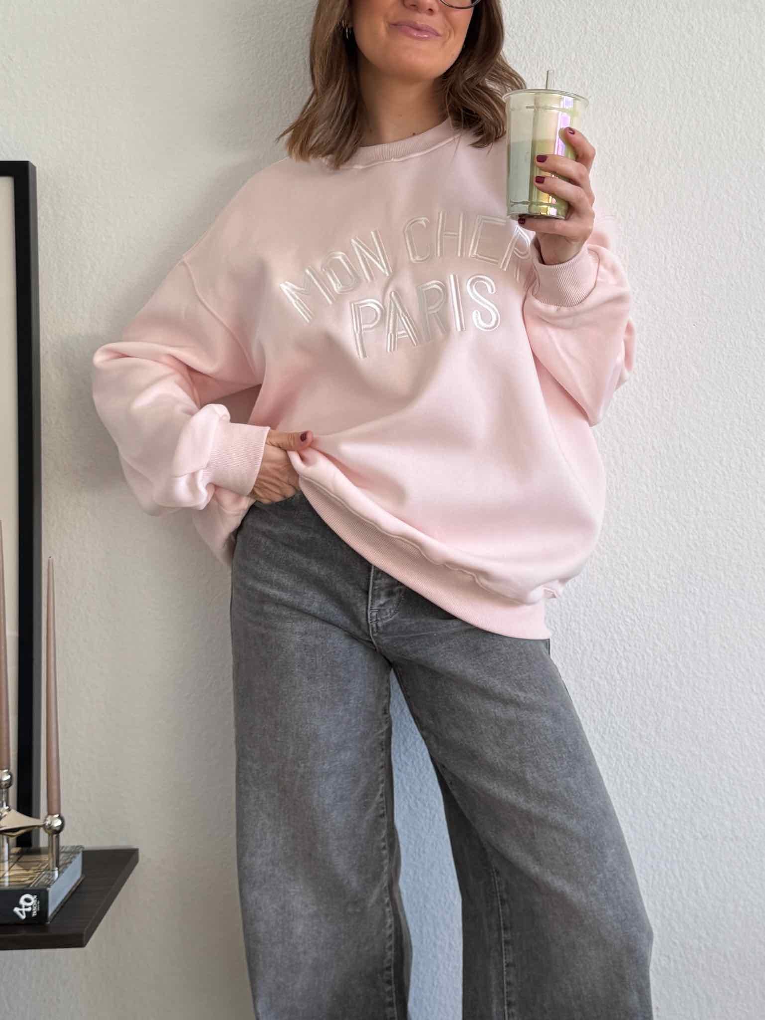 Sweatshirt "Mon Cheri Paris" für Damen in Baby Rosa von Maingold Basics