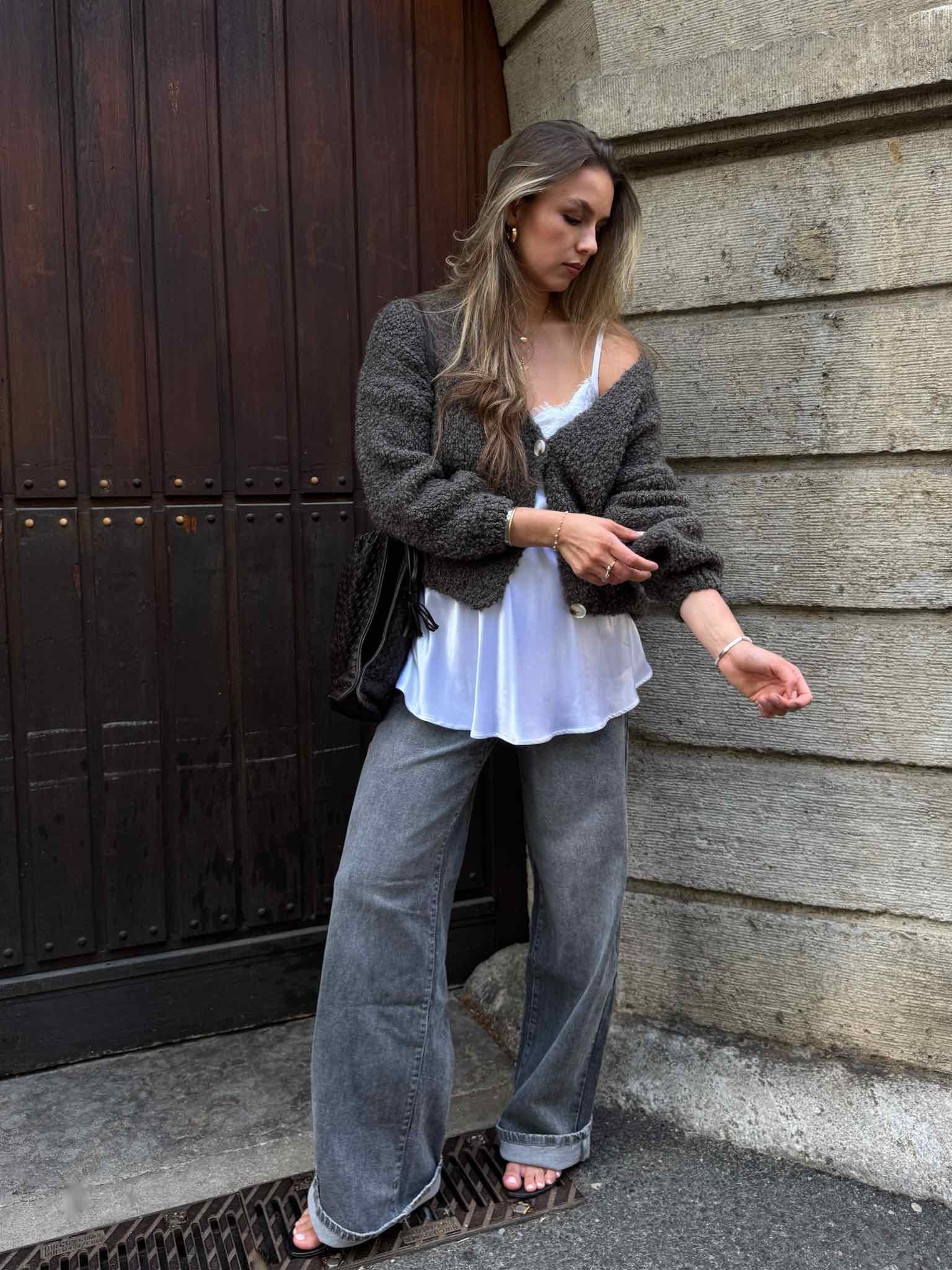 Teddy Cardigan für Damen in Dark Taupe von Maingold Basics