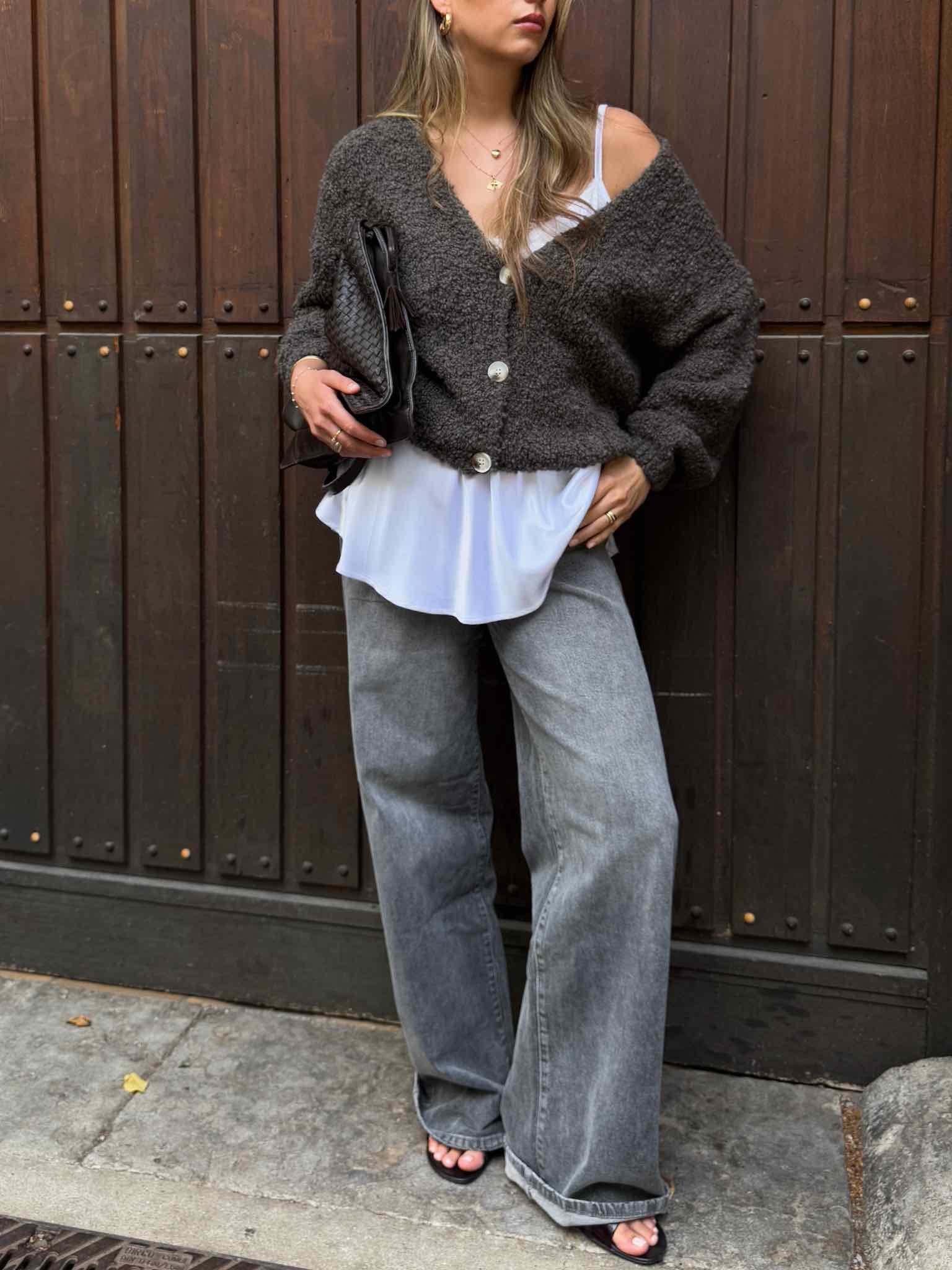 Teddy Cardigan für Damen in Dark Taupe von Maingold Basics