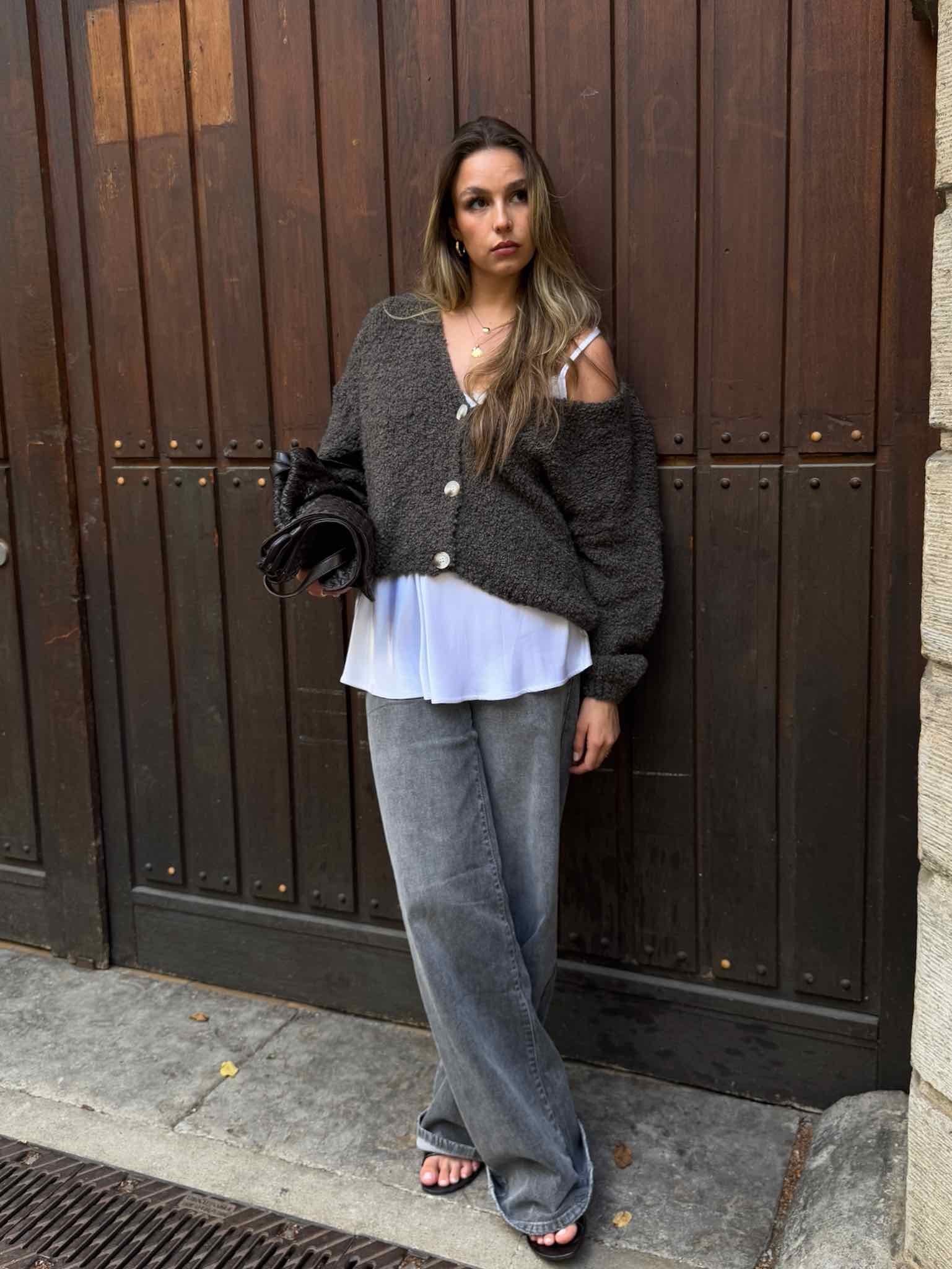 Teddy Cardigan für Damen in Dark Taupe von Maingold Basics